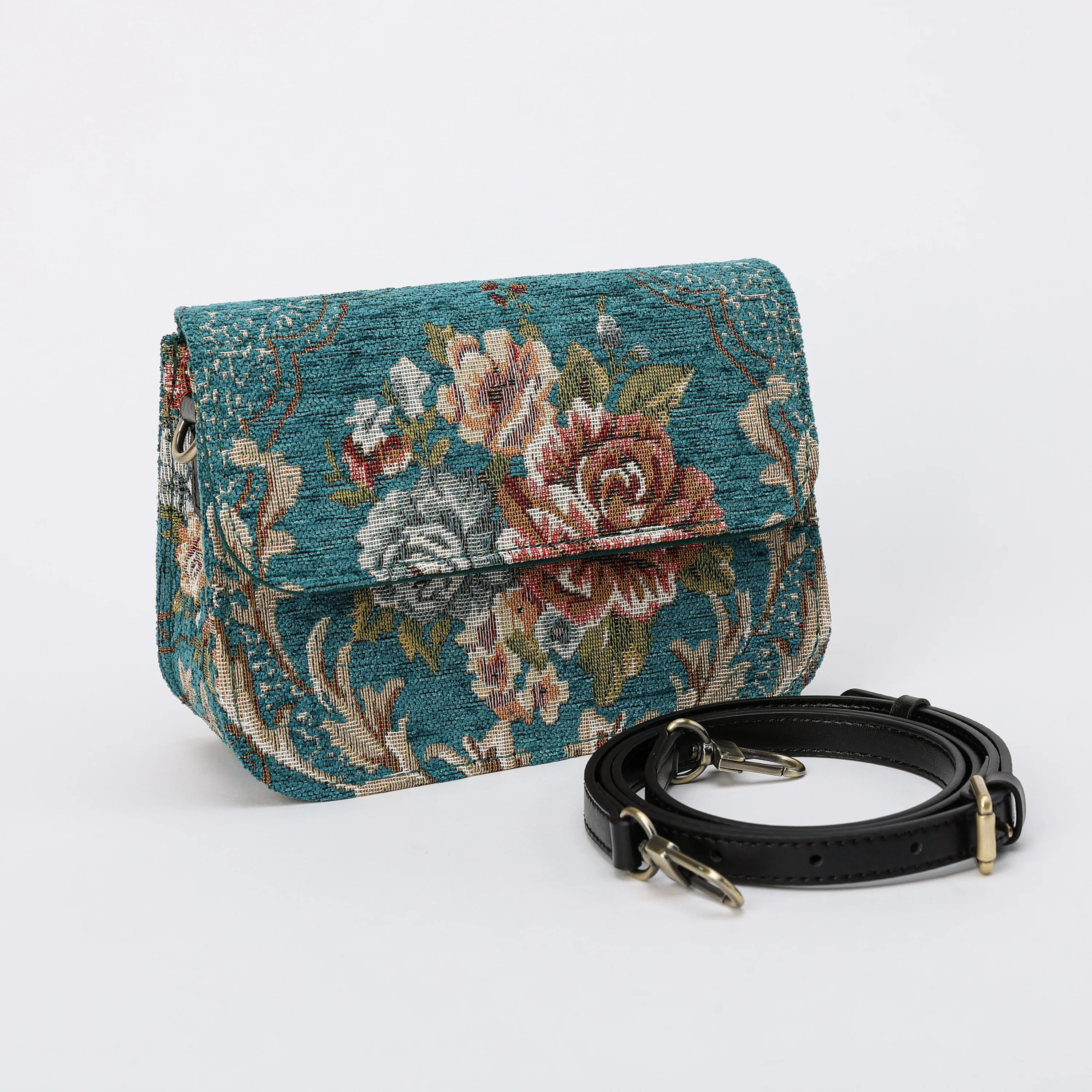 Floral Teal Flap Crossbody Bag - Image 2