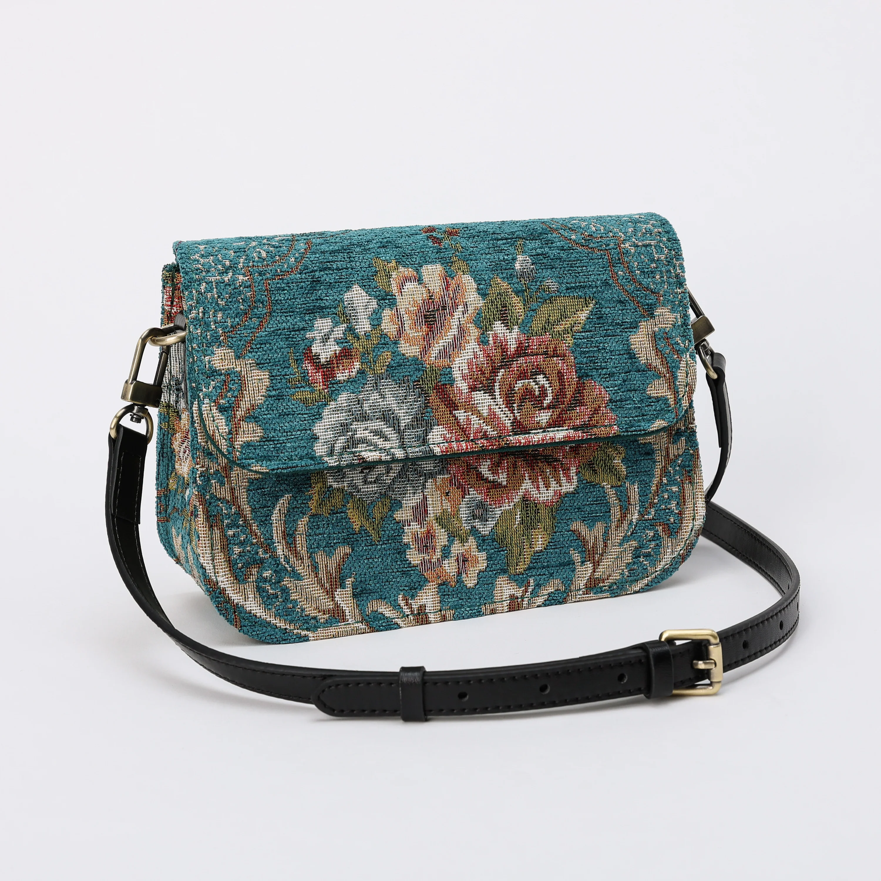 Floral Teal Flap Crossbody Bag - Image 5