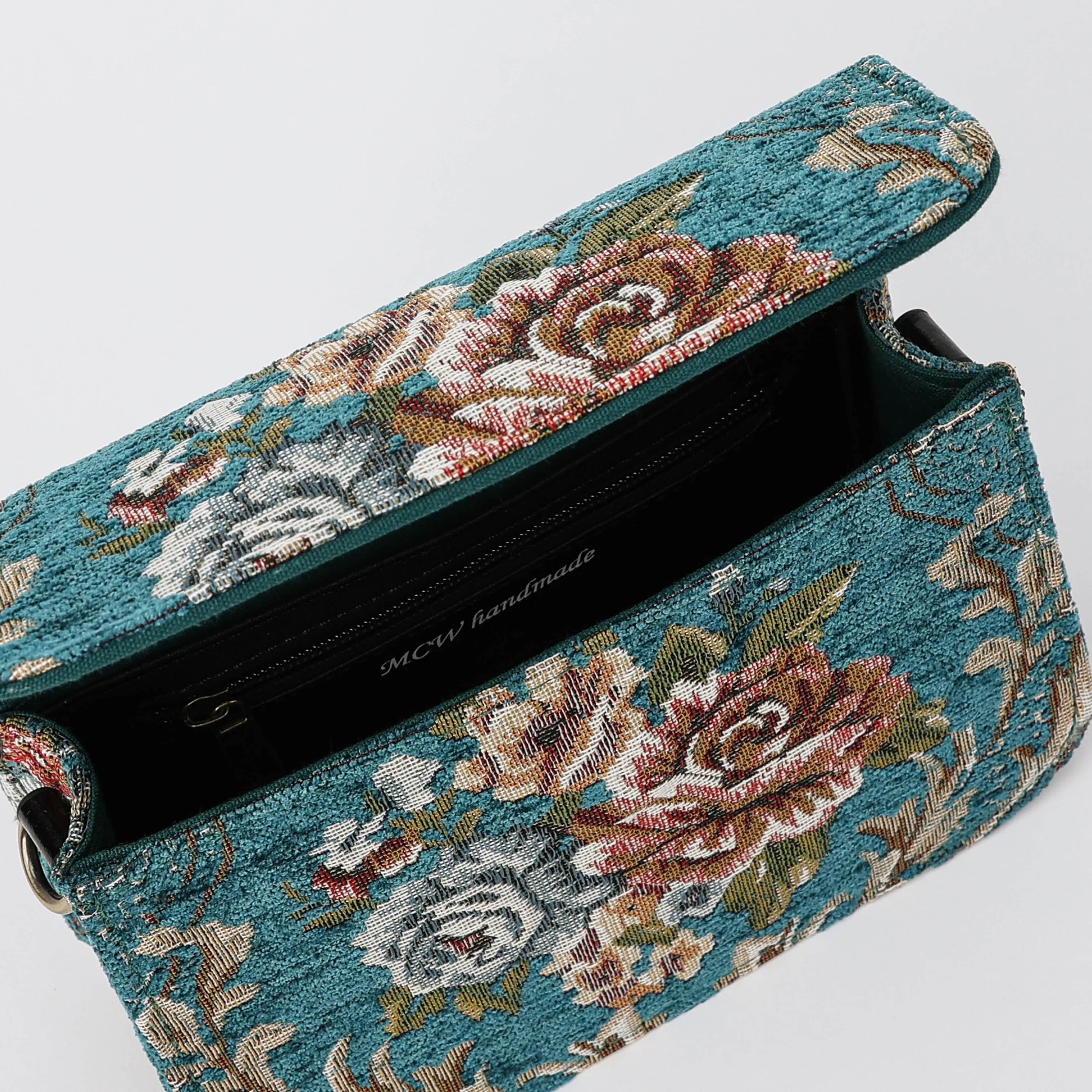 Floral Teal Flap Crossbody Bag - Image 7
