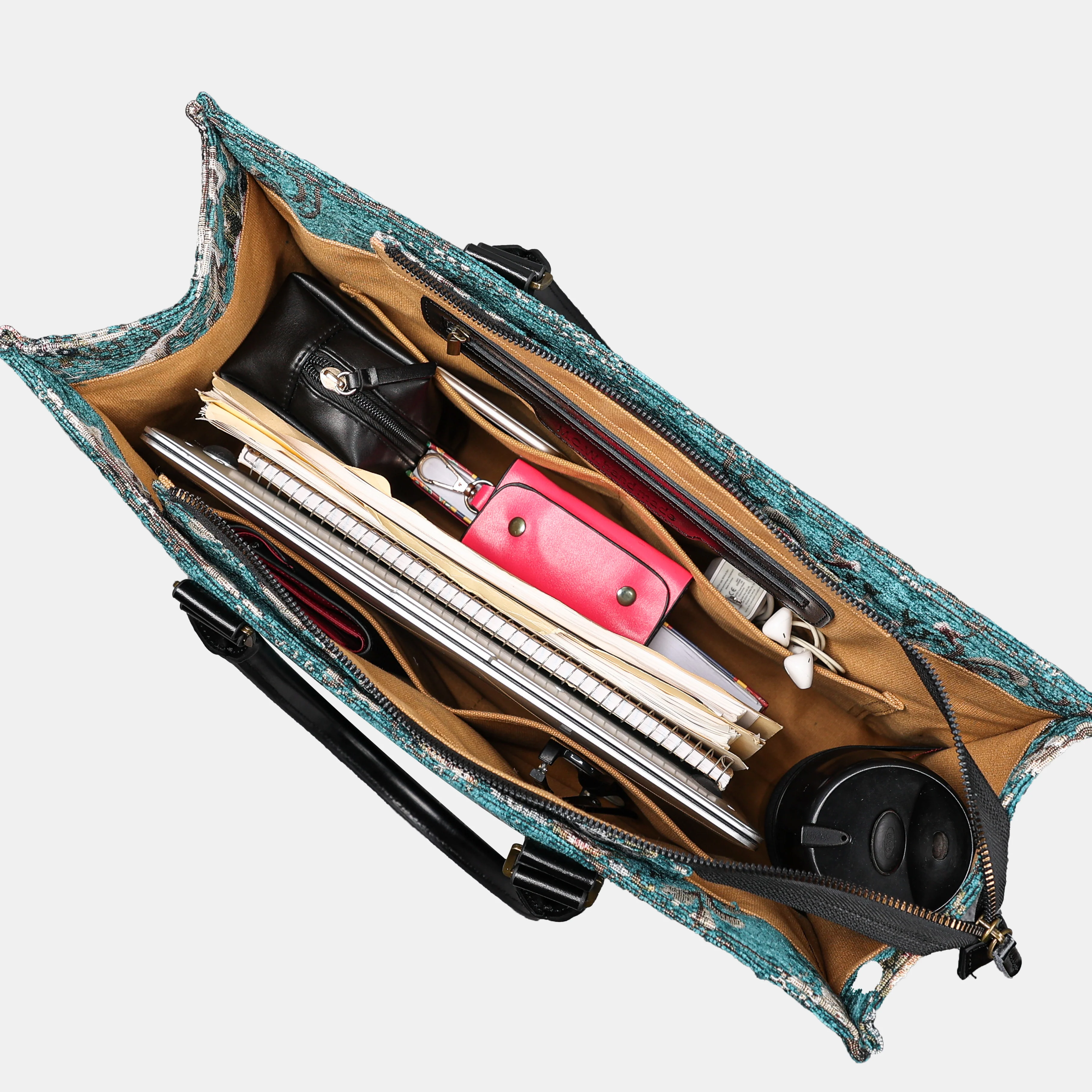 Floral Teal Laptop Work Tote - Image 4