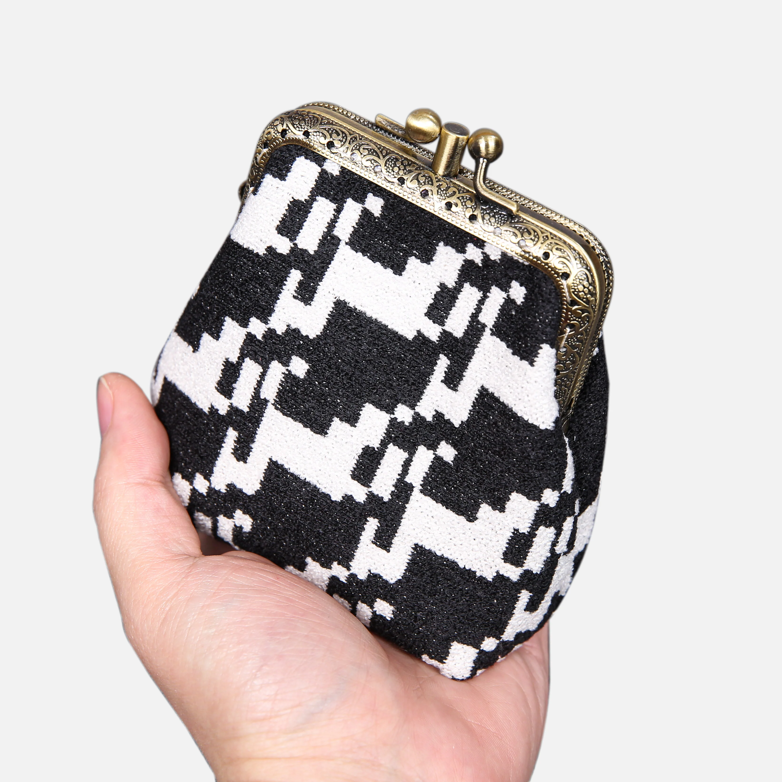 Houndstooth Double Kiss Clasp Coin Purse