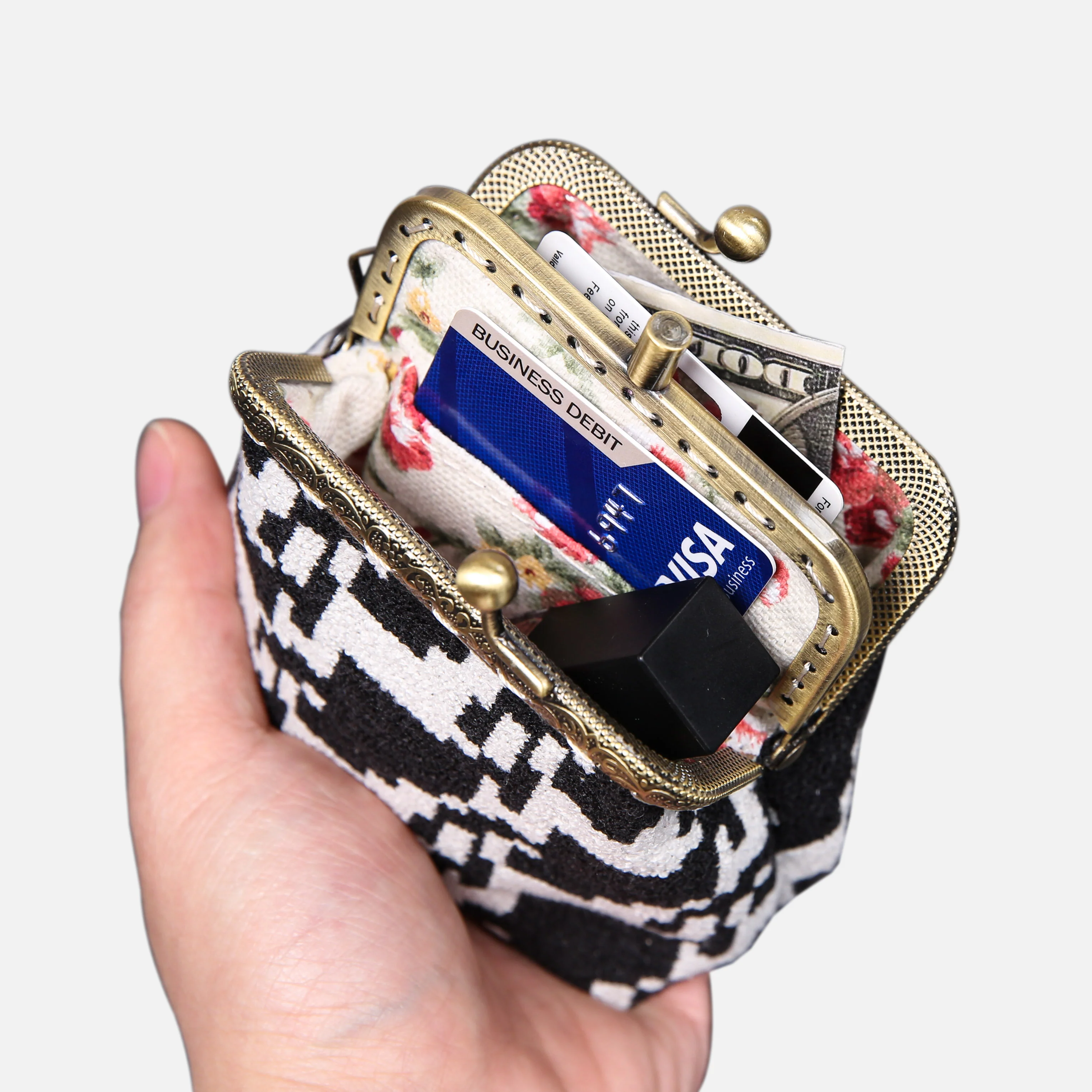 Houndstooth Double Kiss Clasp Coin Purse - Image 2
