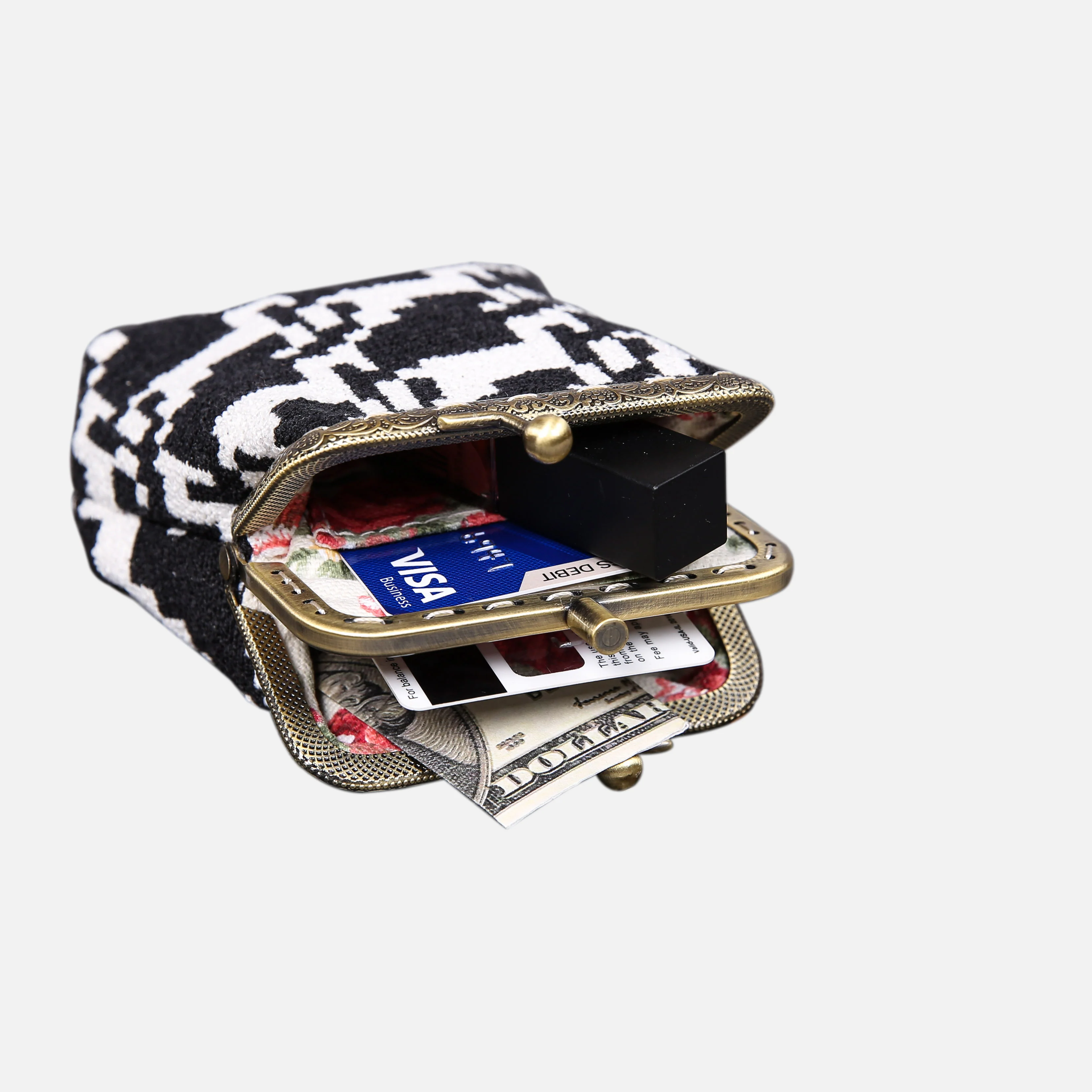 Houndstooth Double Kiss Clasp Coin Purse - Image 4