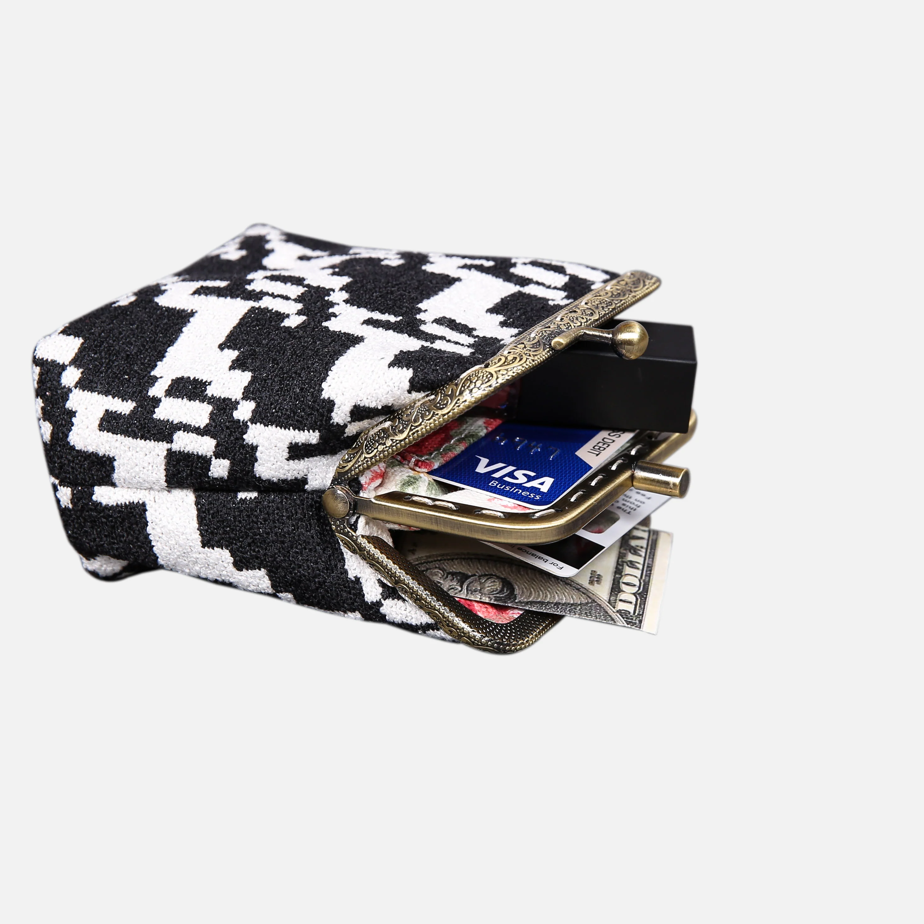 Houndstooth Double Kiss Clasp Coin Purse - Image 5