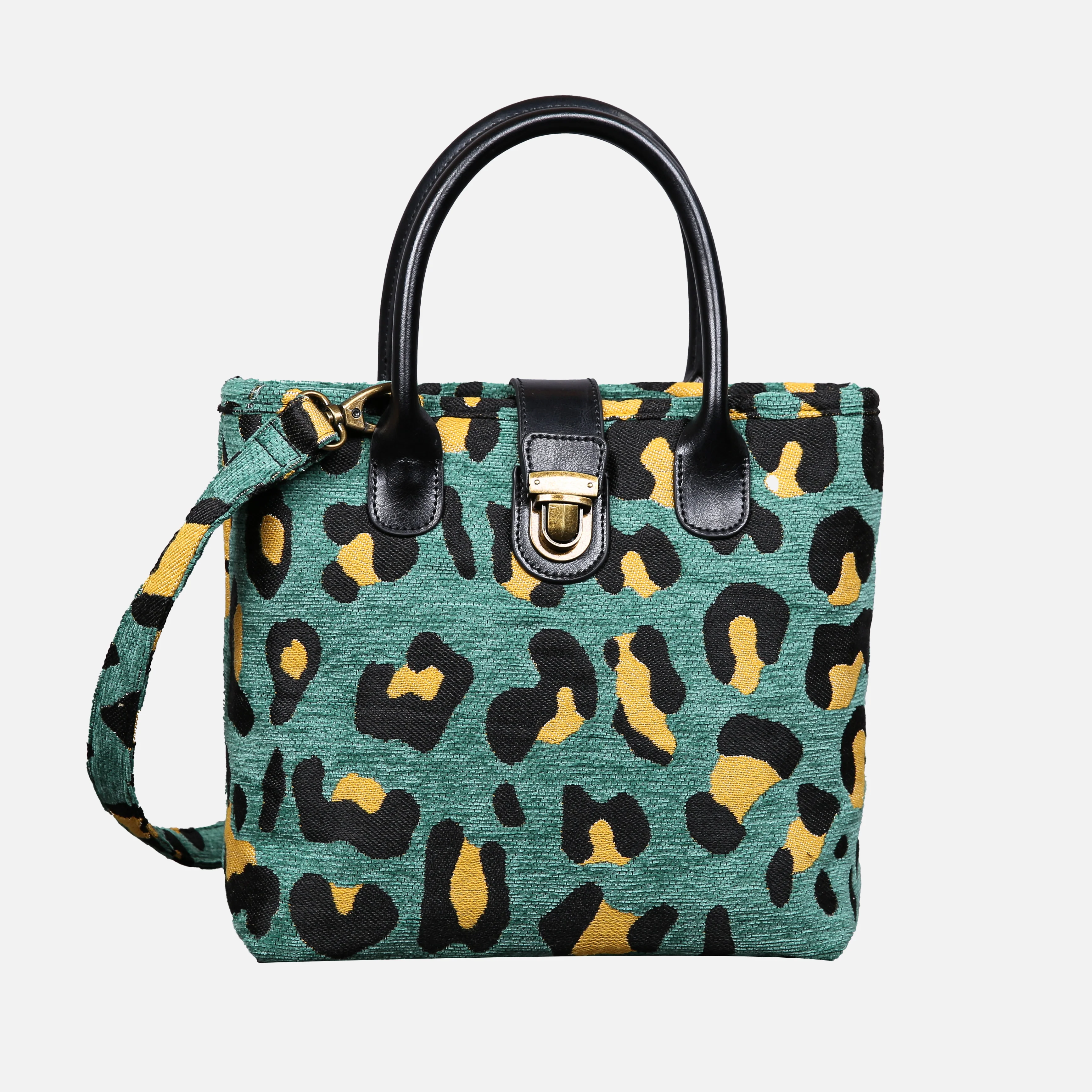 Leopard Green Tuck Lock Carpet Satchel