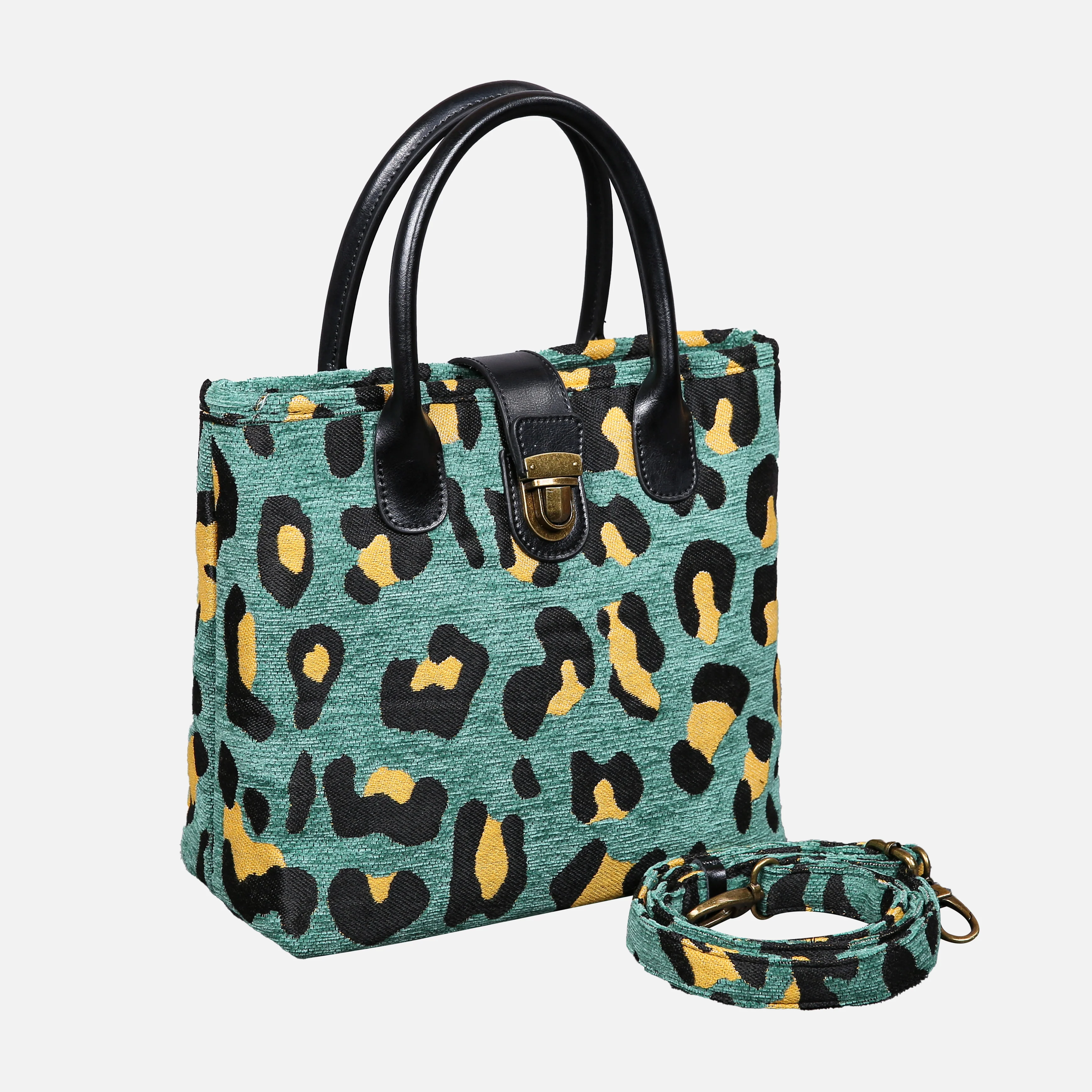 Leopard Green Tuck Lock Carpet Satchel - Image 2