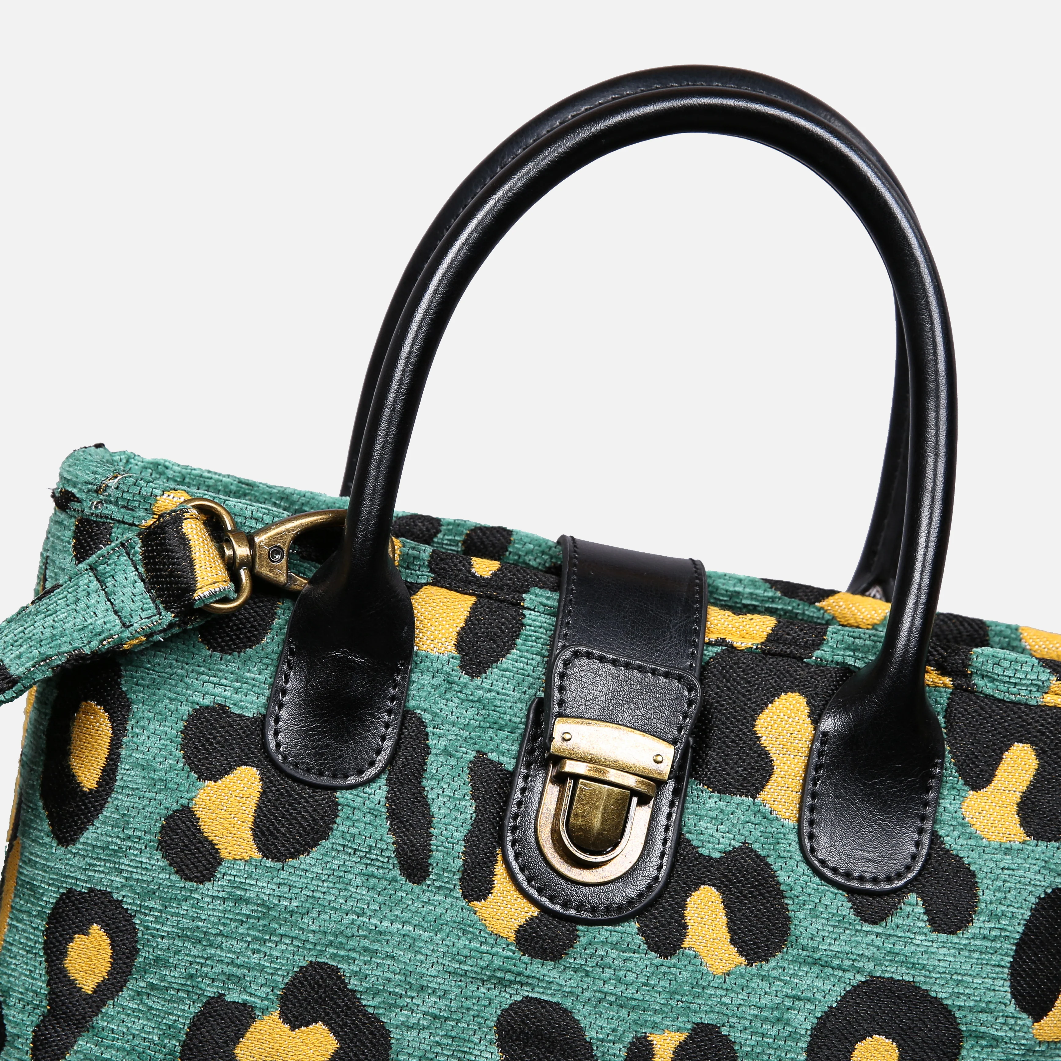 Leopard Green Tuck Lock Carpet Satchel - Image 6