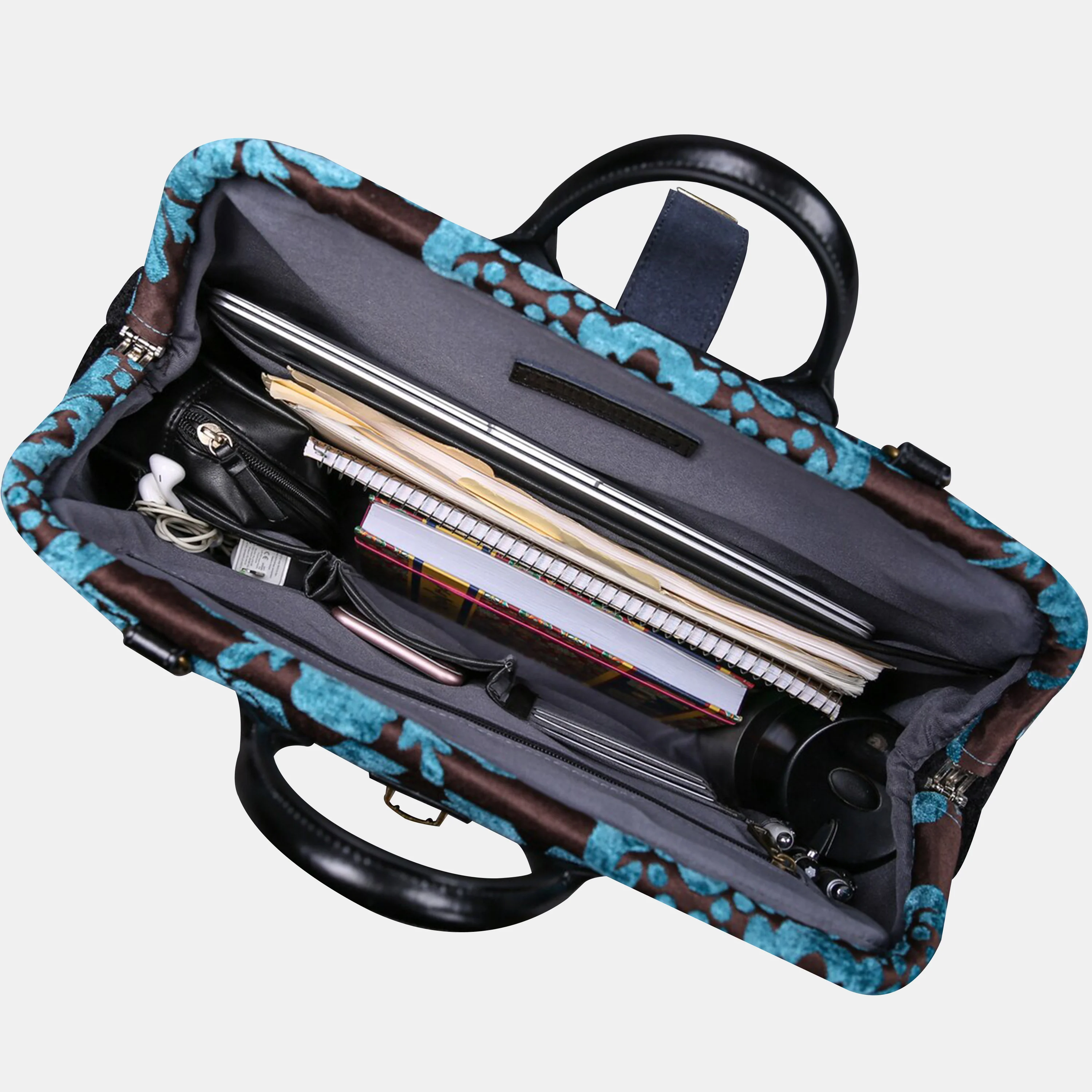 Luxury Damask Blue Laptop Work Bag - Image 4