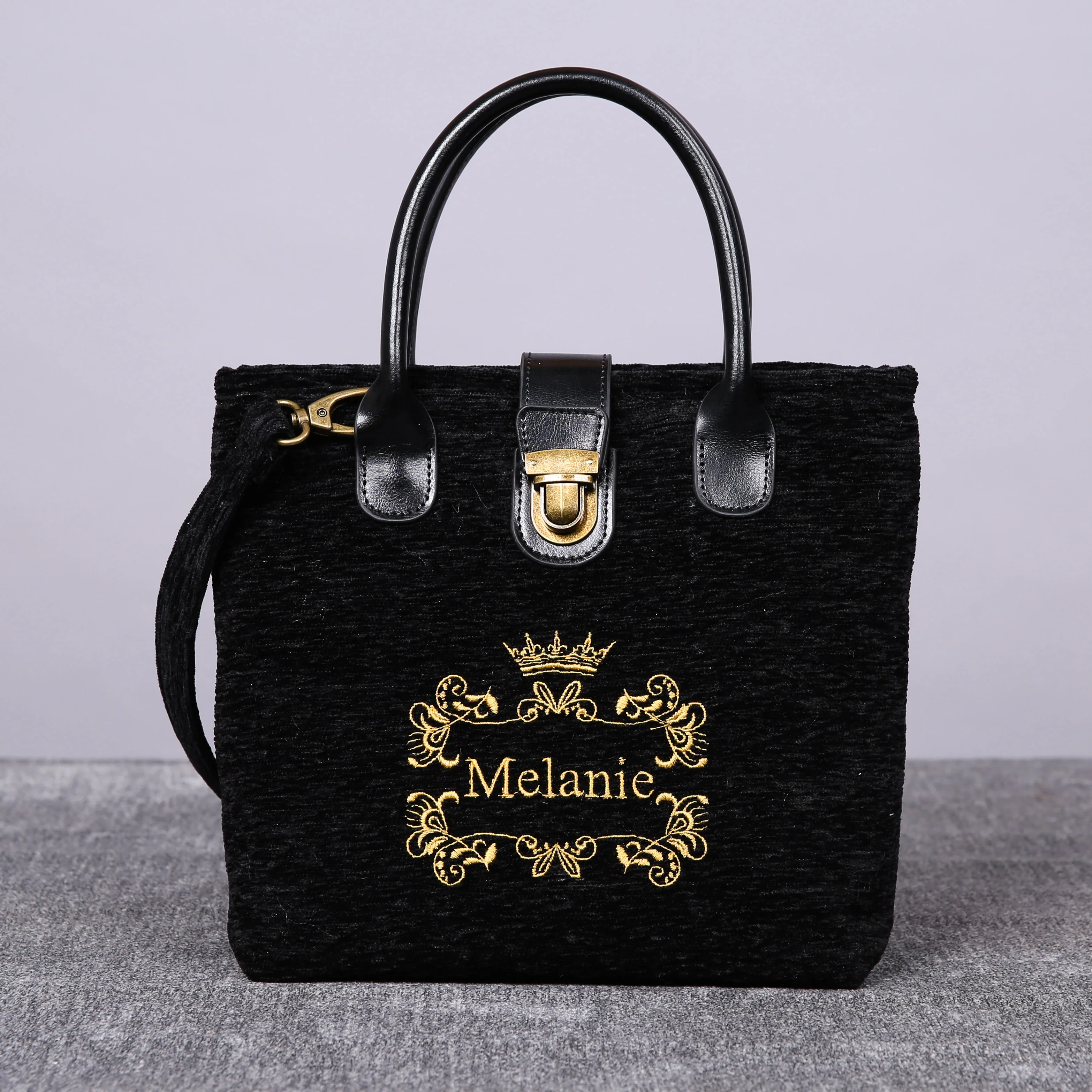 Luxury Monogrammed Black Compact Tote