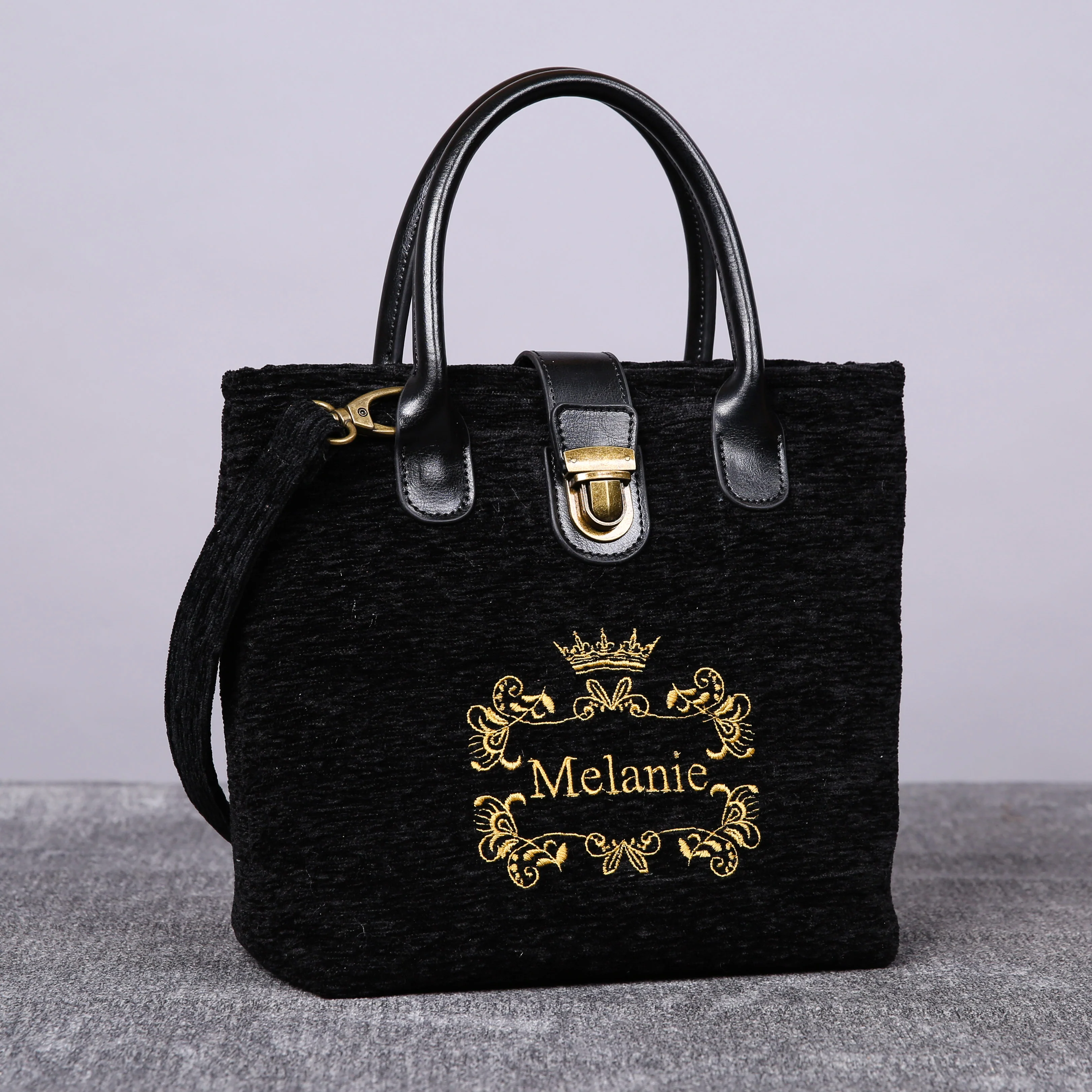 Luxury Monogrammed Black Compact Tote - Image 5
