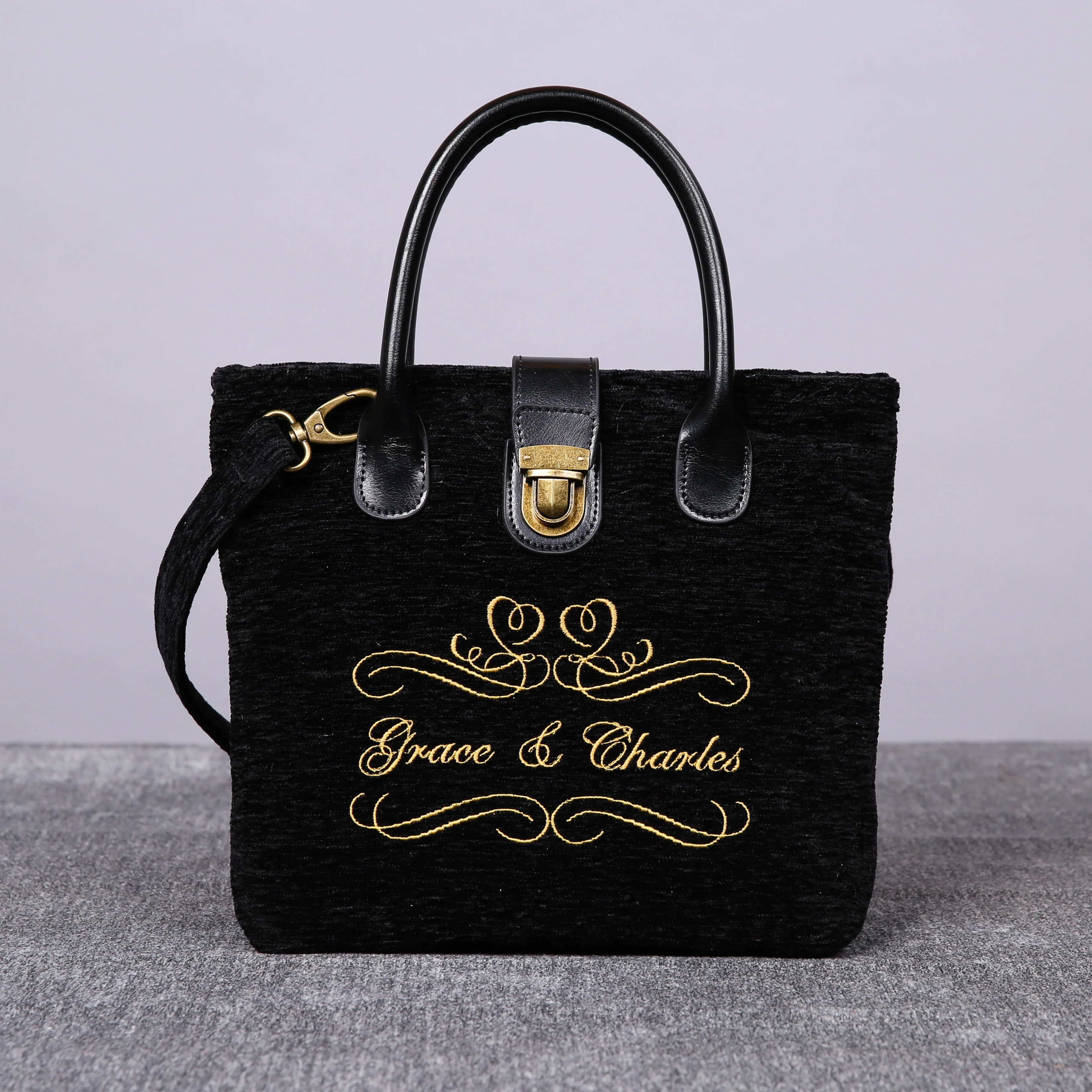 Luxury Monogrammed Black Compact Tote