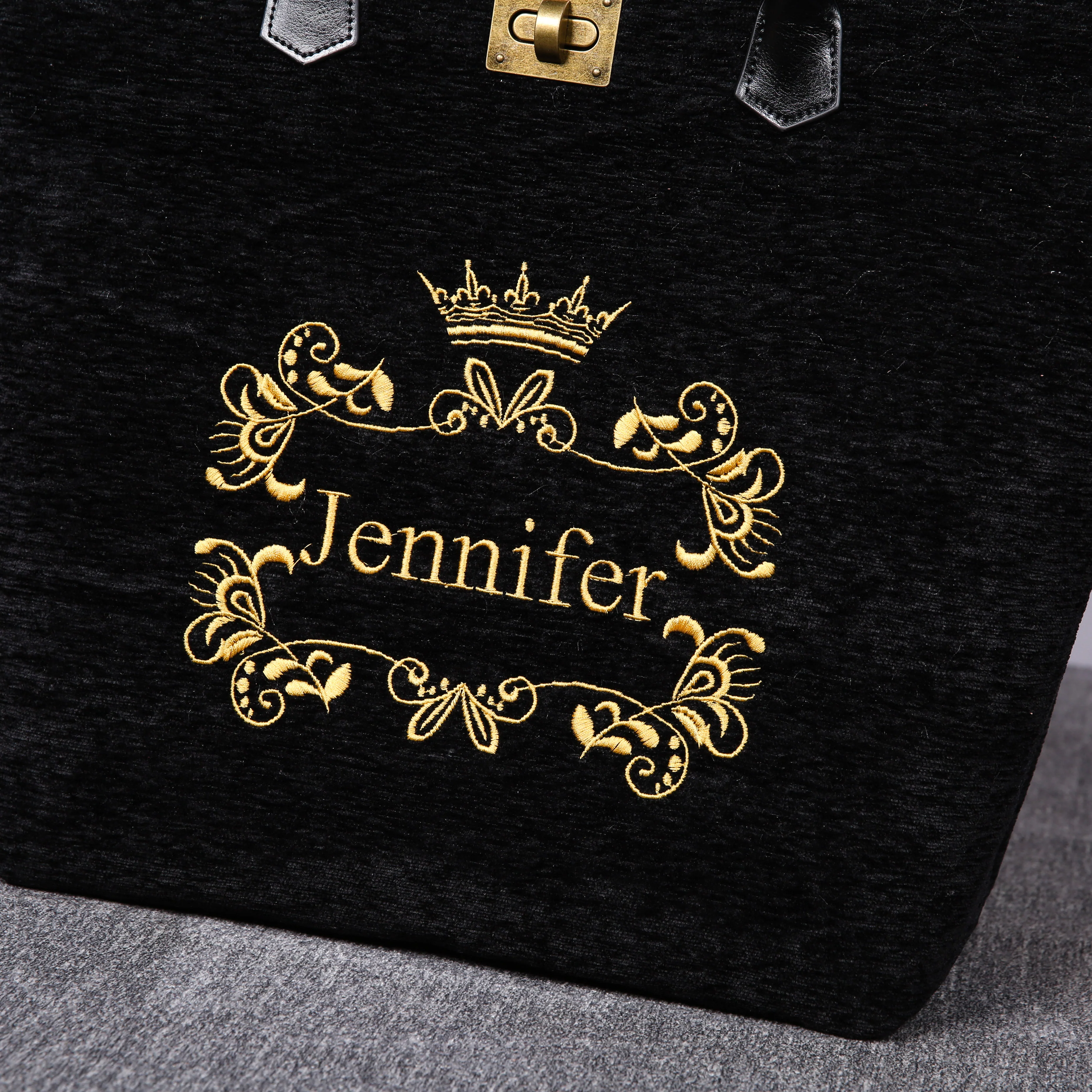 Luxury Monogrammed Black Tote - Image 3
