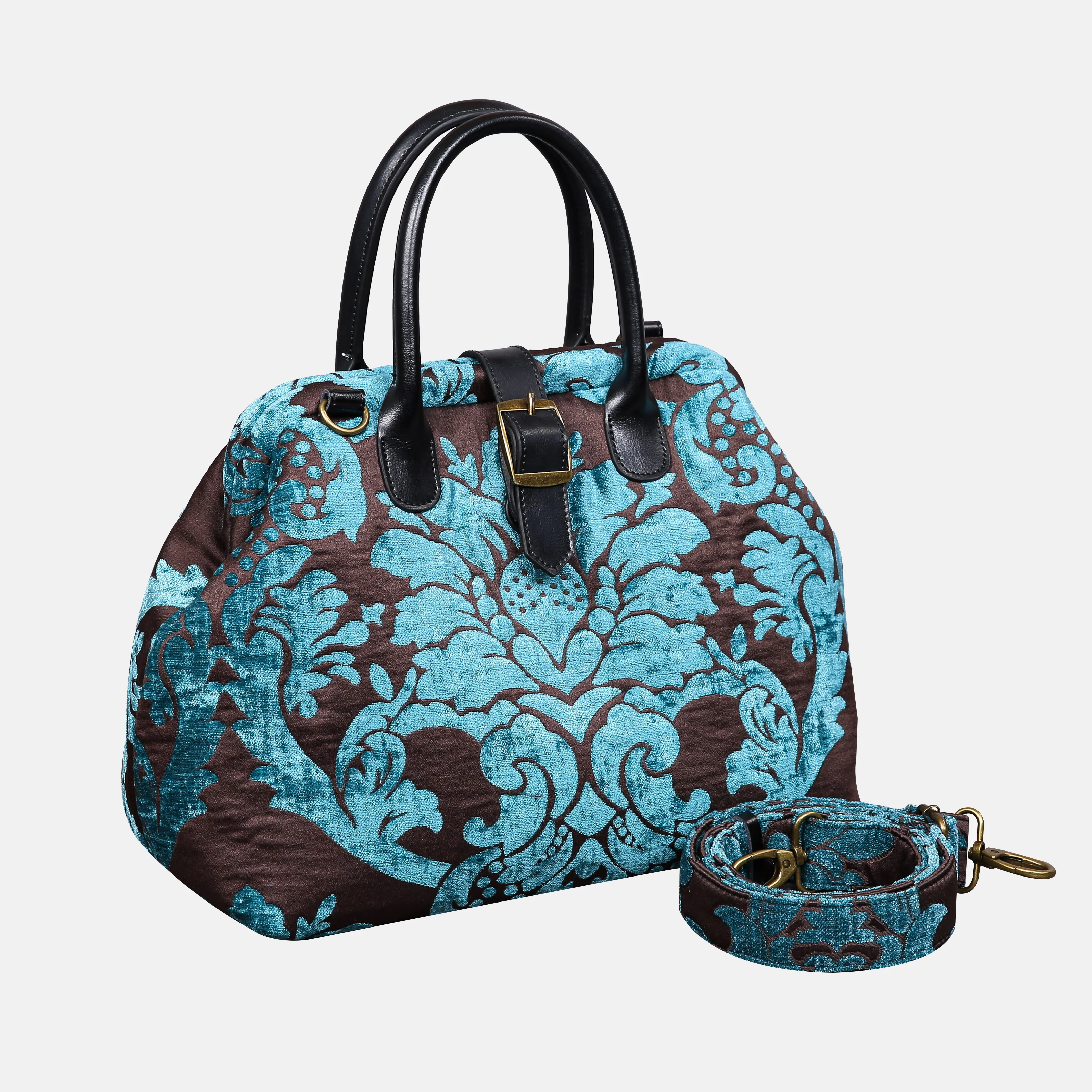 Luxury Damask Blue Carpet Handbag Purse - Image 2