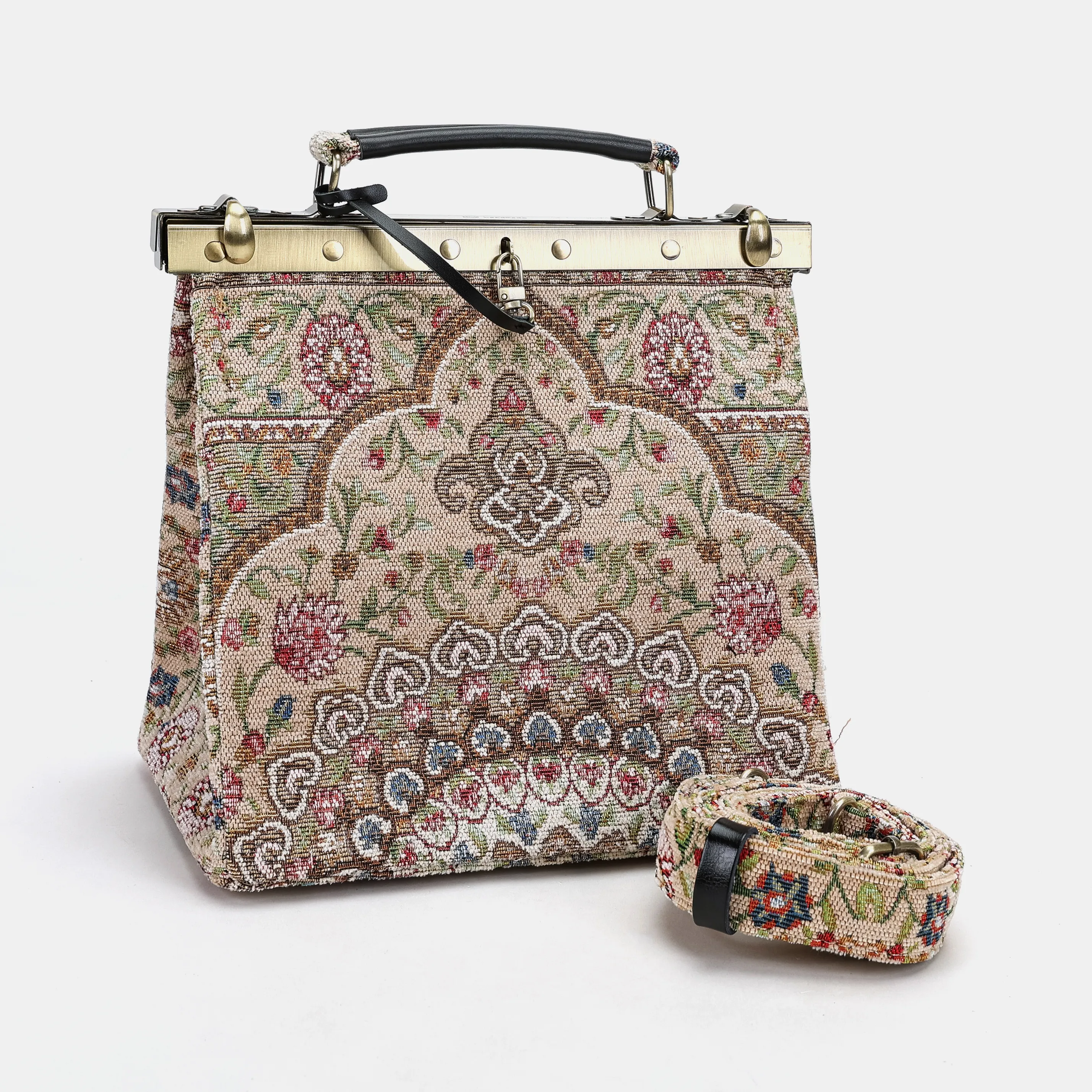 Oriental Beige Cecile Carpet Purse Gladstone Bag - Image 5