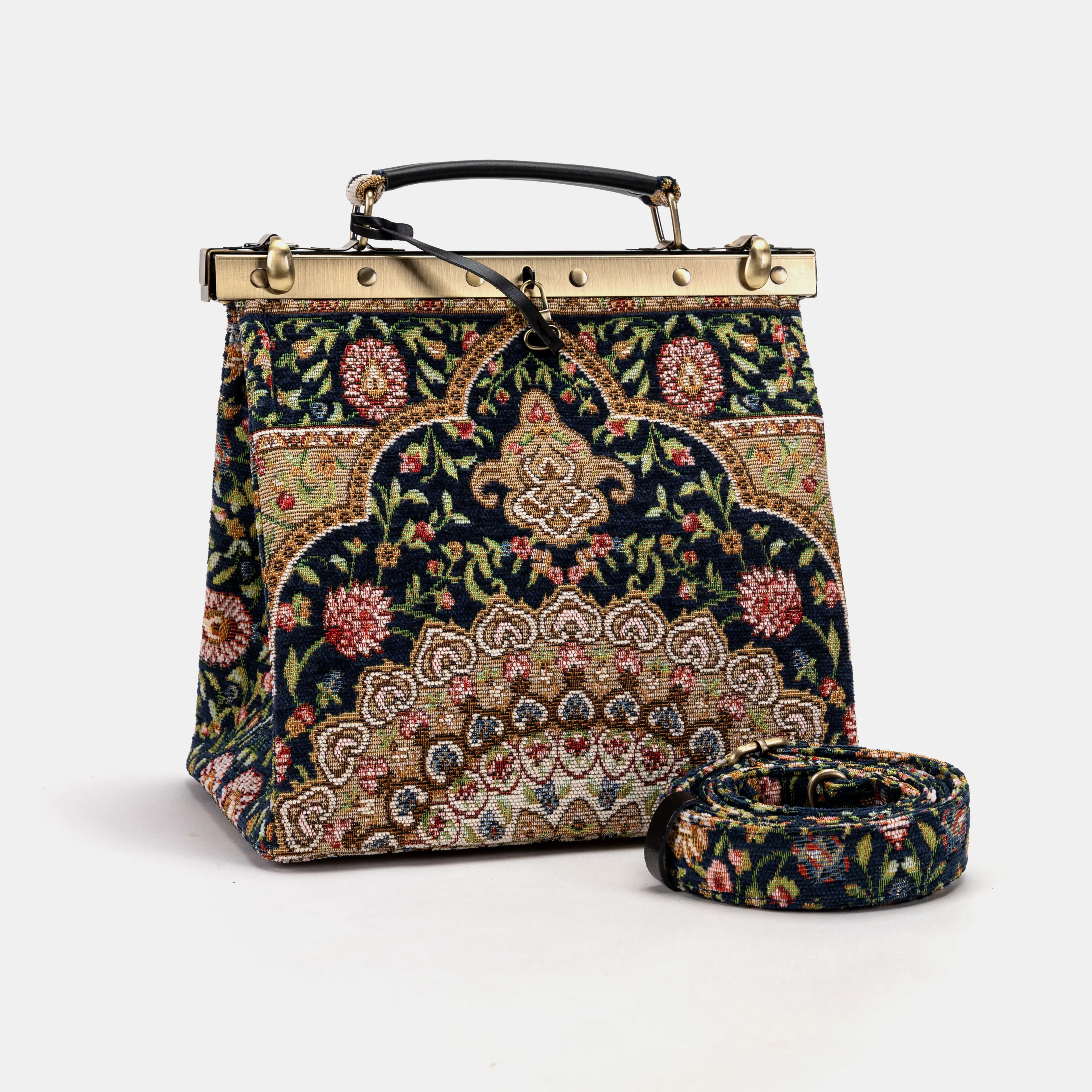 Oriental Navy Cecile Carpet Purse Gladstone Bag - Image 4