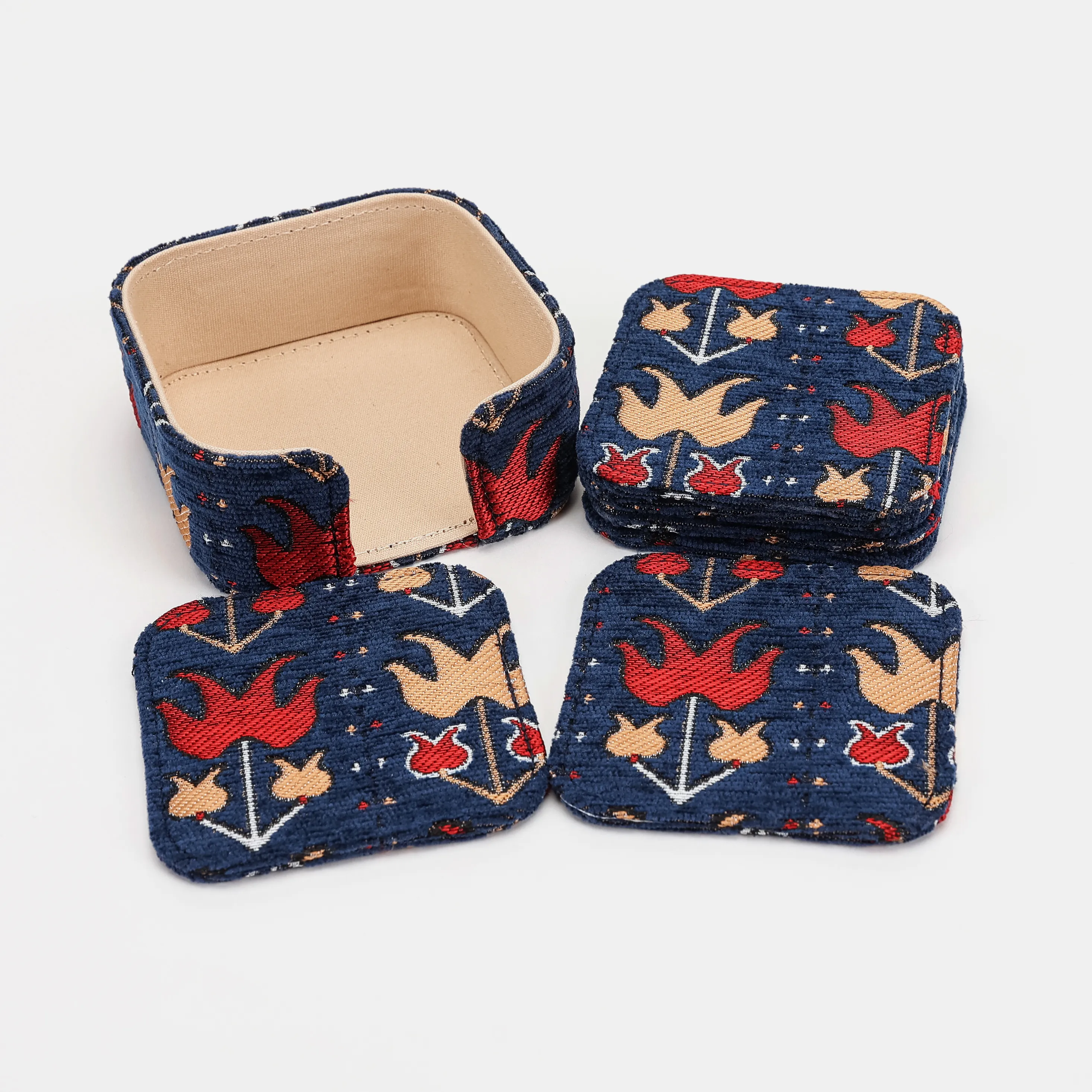 Poppy Bloom Square Coaster Set with Holder