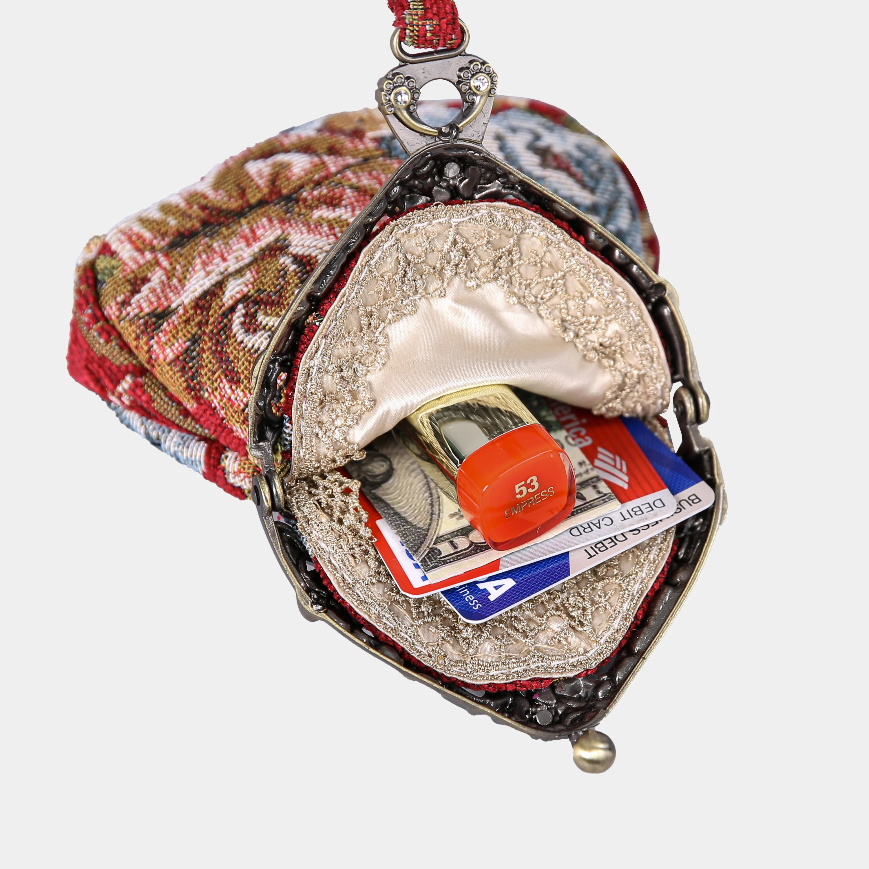 Queen Floral Red Chatelaine Purse Wristlet Bag - Image 3