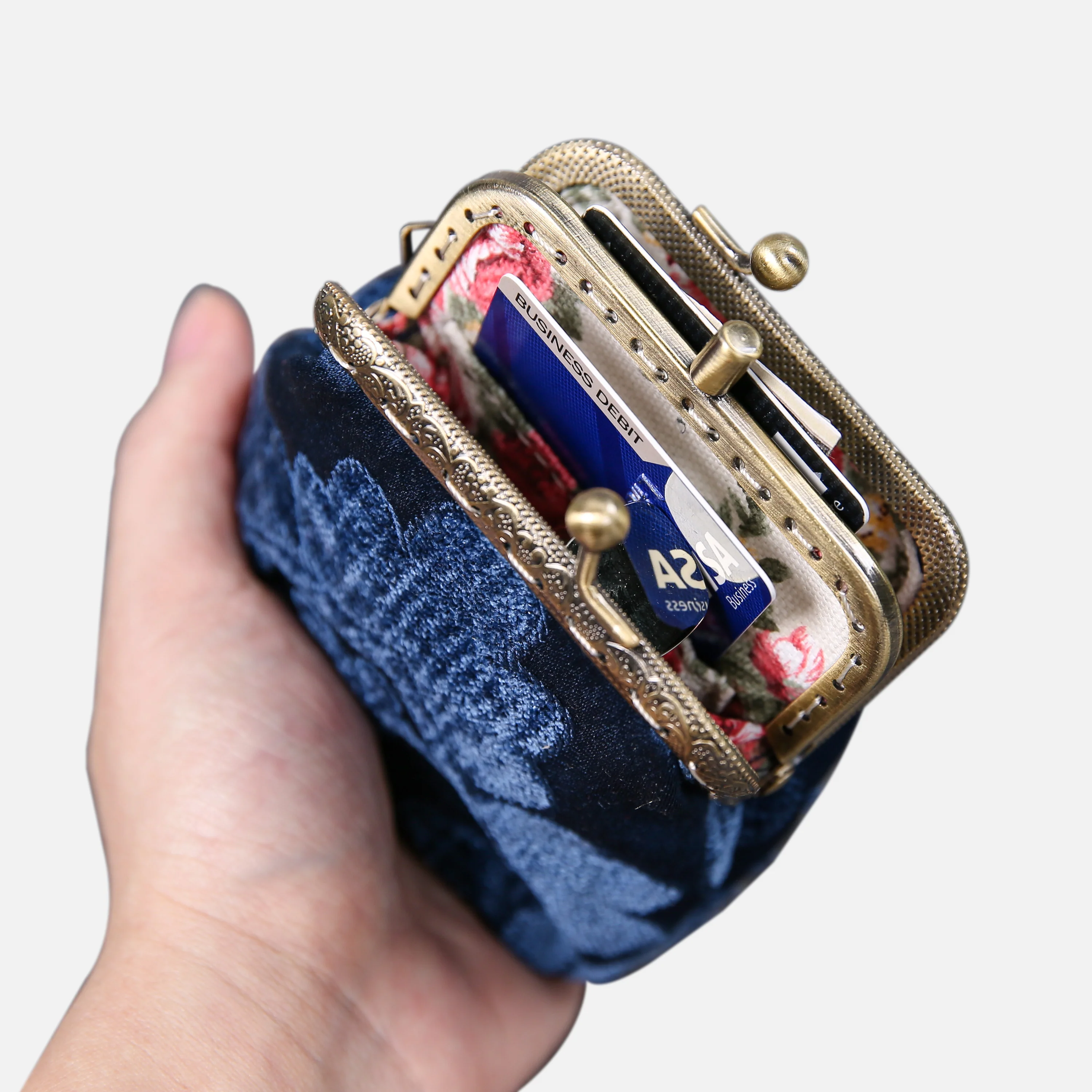 Queen Royal Blue Double Kiss Clasp Coin Purse - Image 2