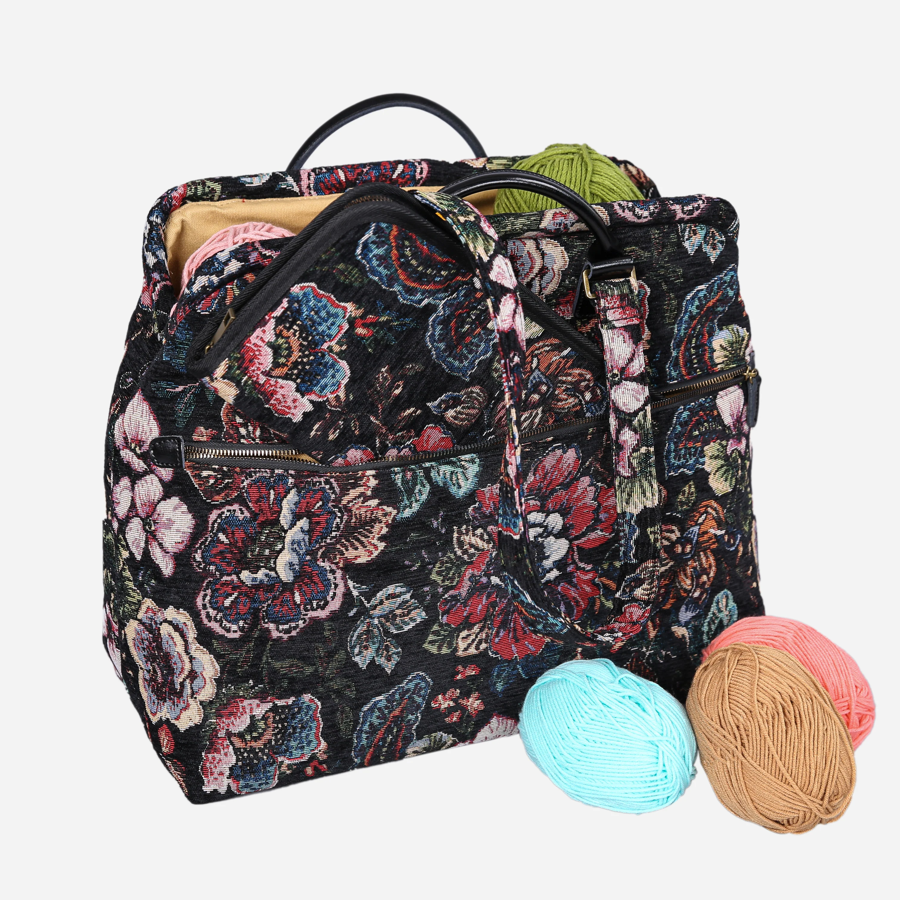 Rose Garden Black Knitting Project Bag - Image 4