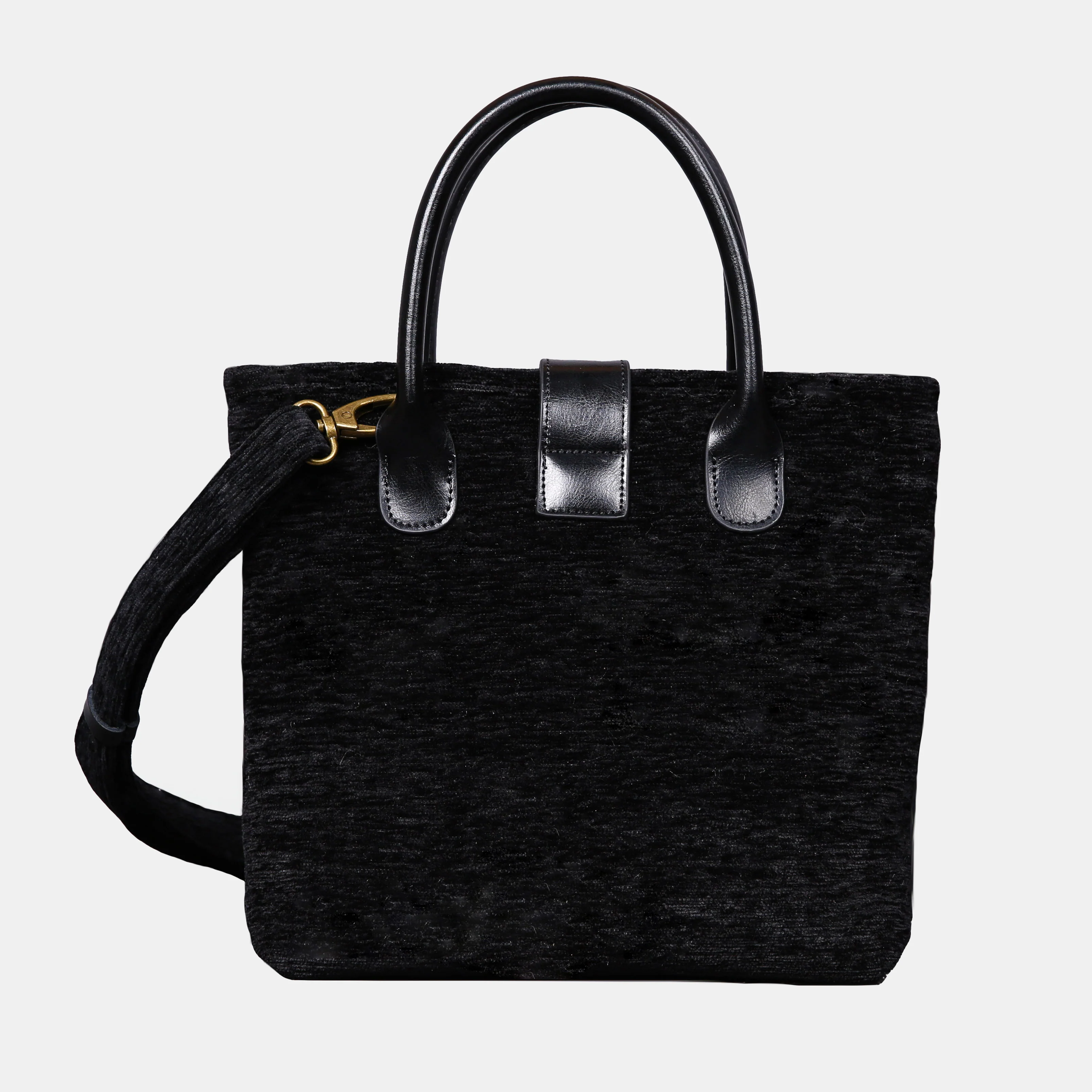 Solid Black Leather Brown Tuck Lock Carpet Satchel - Image 5