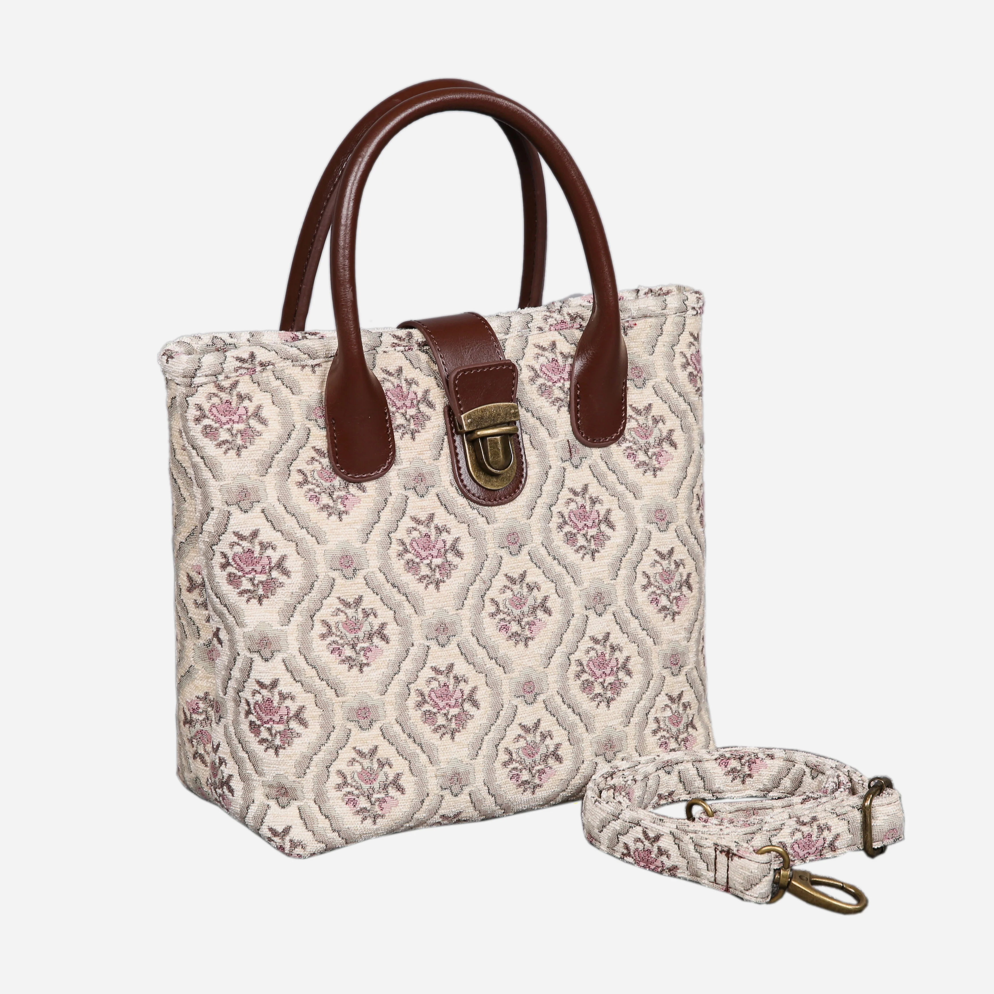 Traditional Cream Tuck Lock Carpet Satchel - Image 2