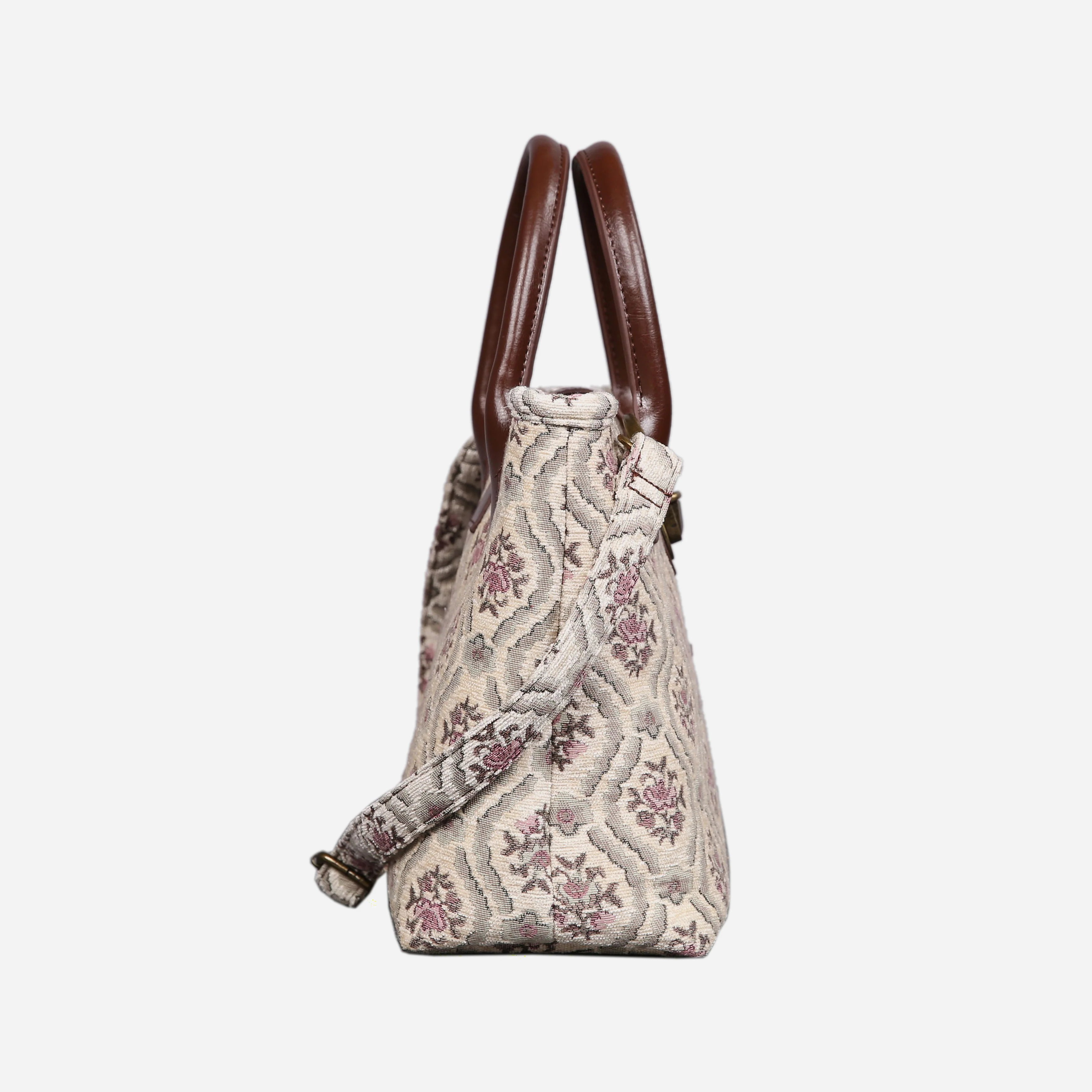 Traditional Cream Tuck Lock Carpet Satchel - Image 3