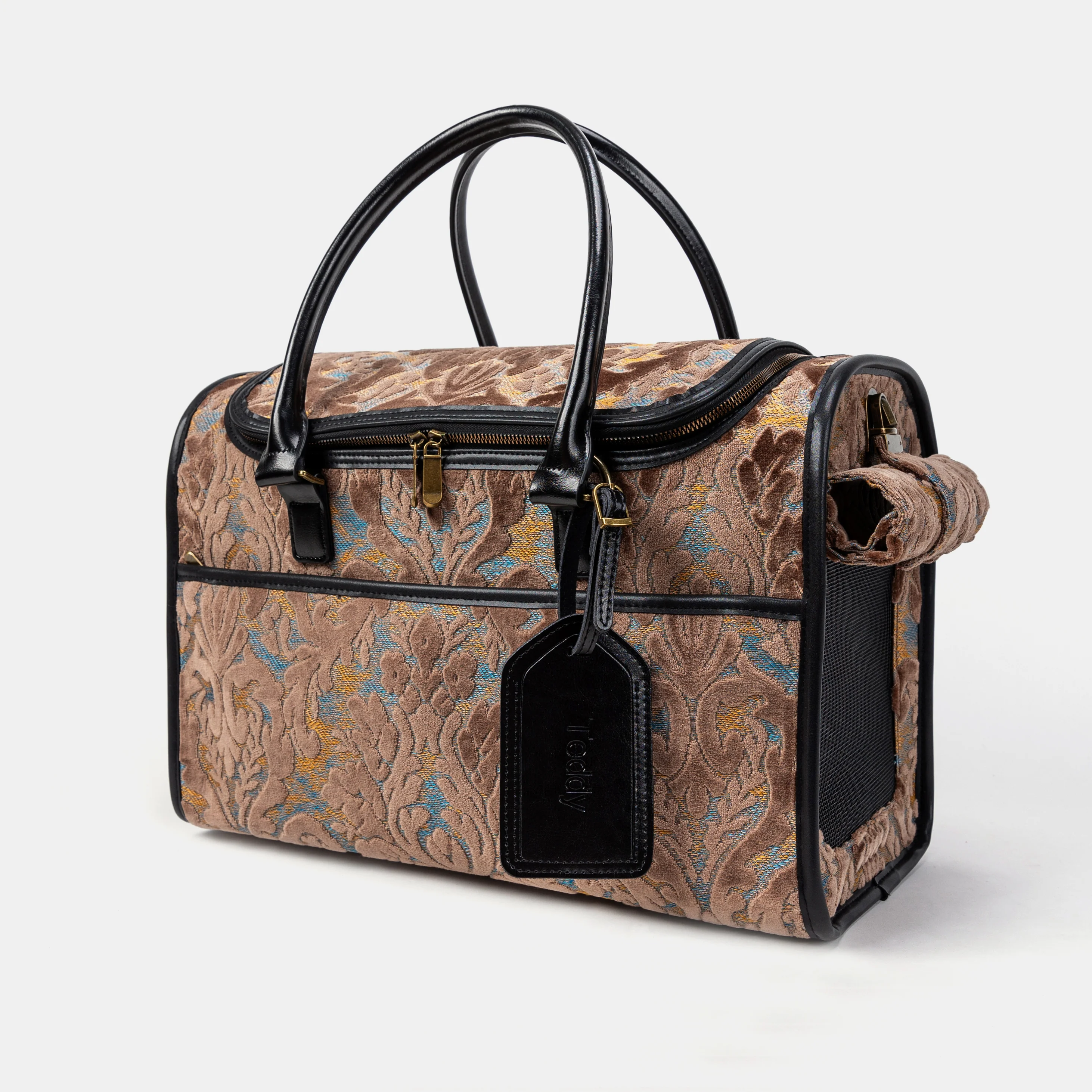 Travel Dog Carrier Bag  Burnout Velvet Camel