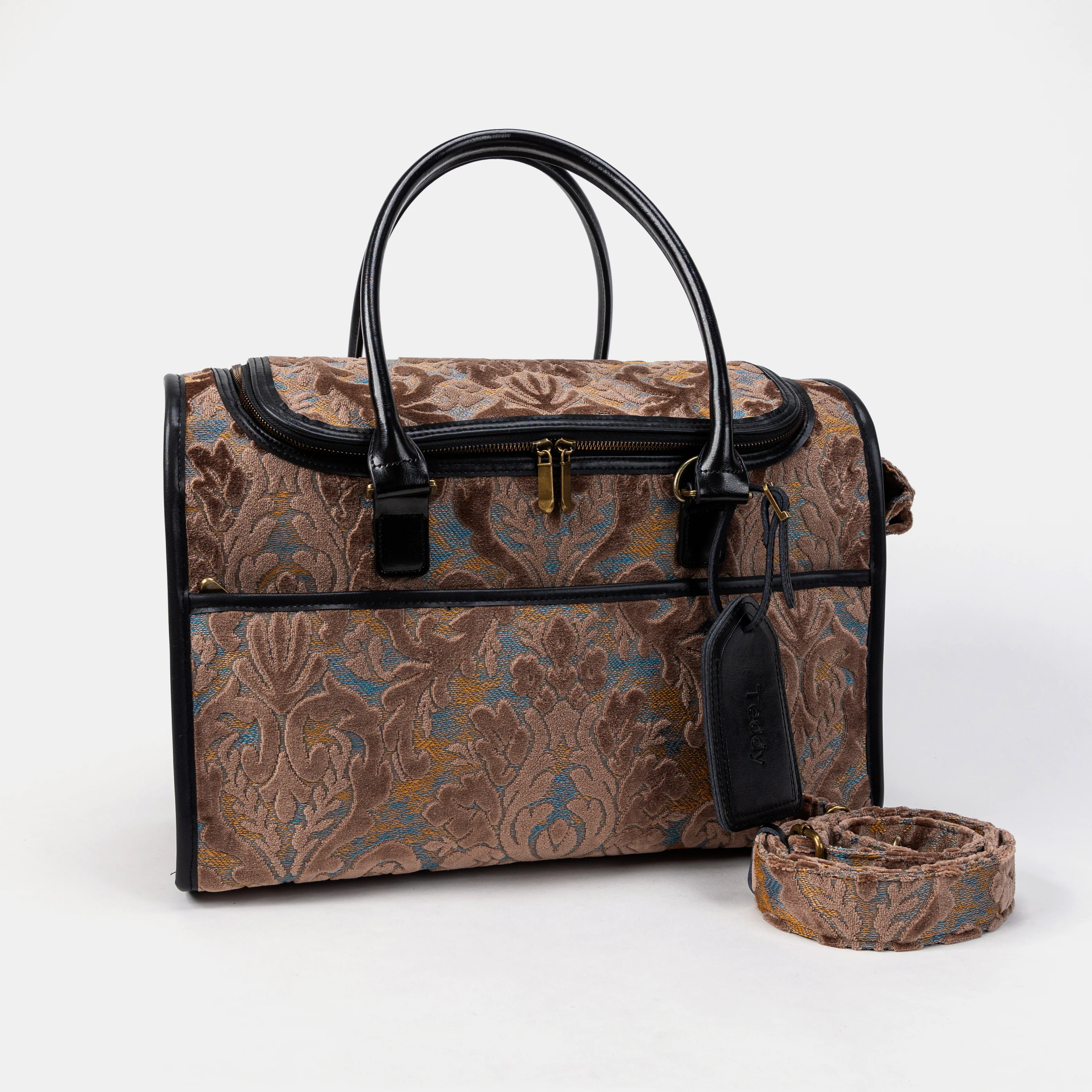 Travel Dog Carrier Bag  Burnout Velvet Camel - Image 2