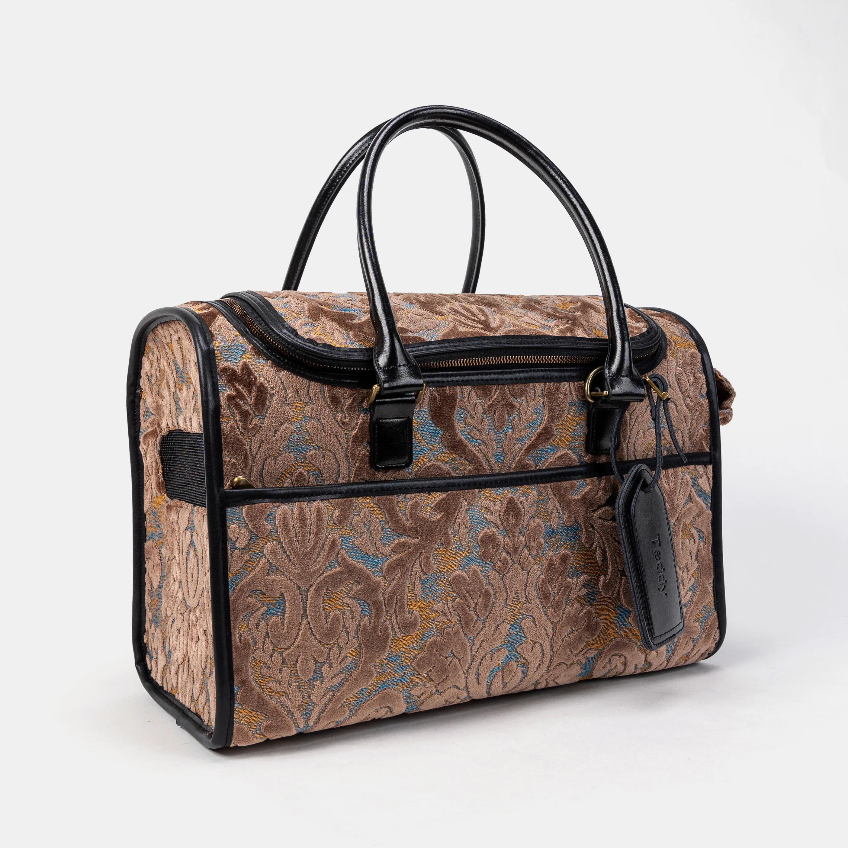 Travel Dog Carrier Bag  Burnout Velvet Camel - Image 4