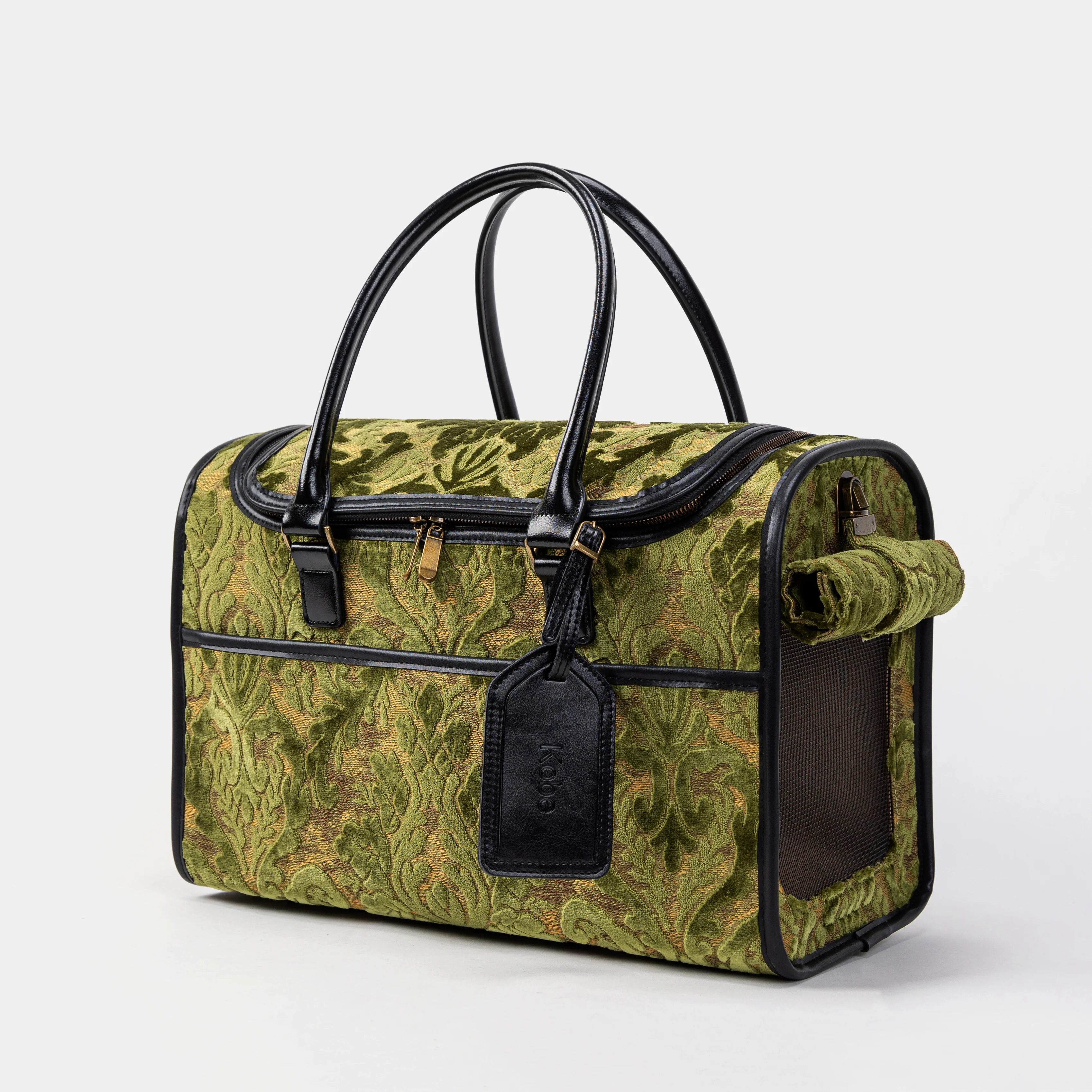 Travel Dog Carrier Bag Burnout Velvet Fern Green
