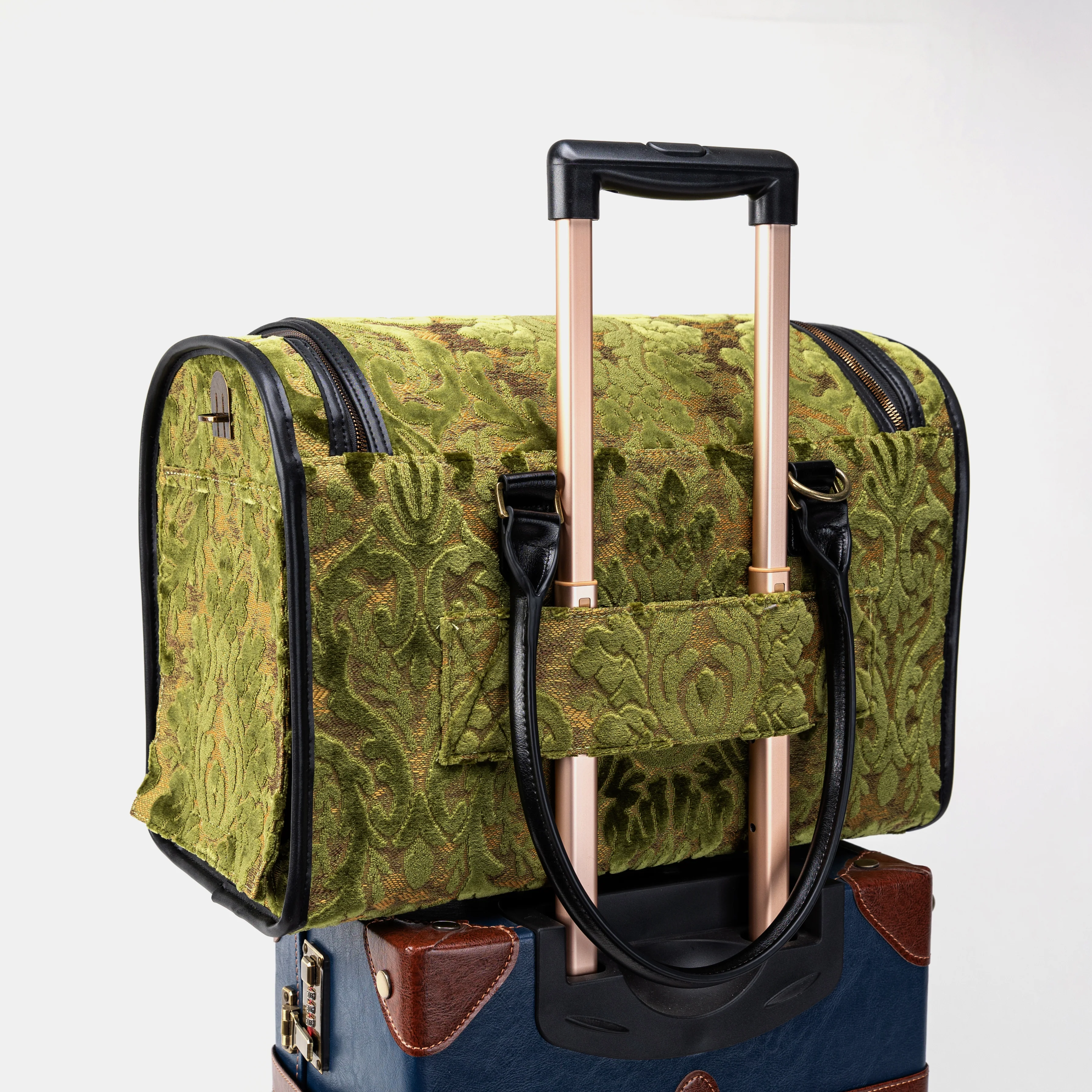 Travel Dog Carrier Bag Burnout Velvet Fern Green - Image 10