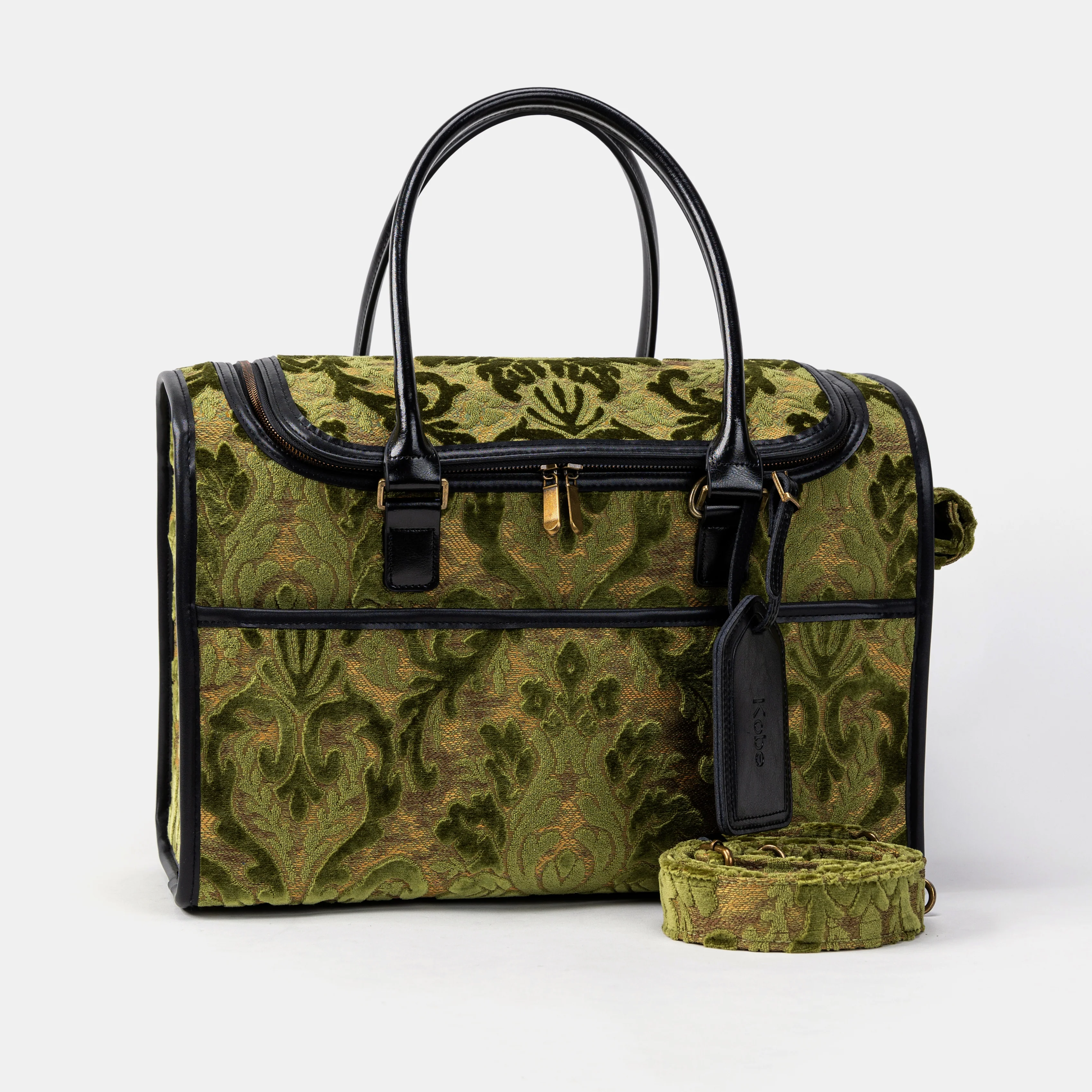 Travel Dog Carrier Bag Burnout Velvet Fern Green - Image 2