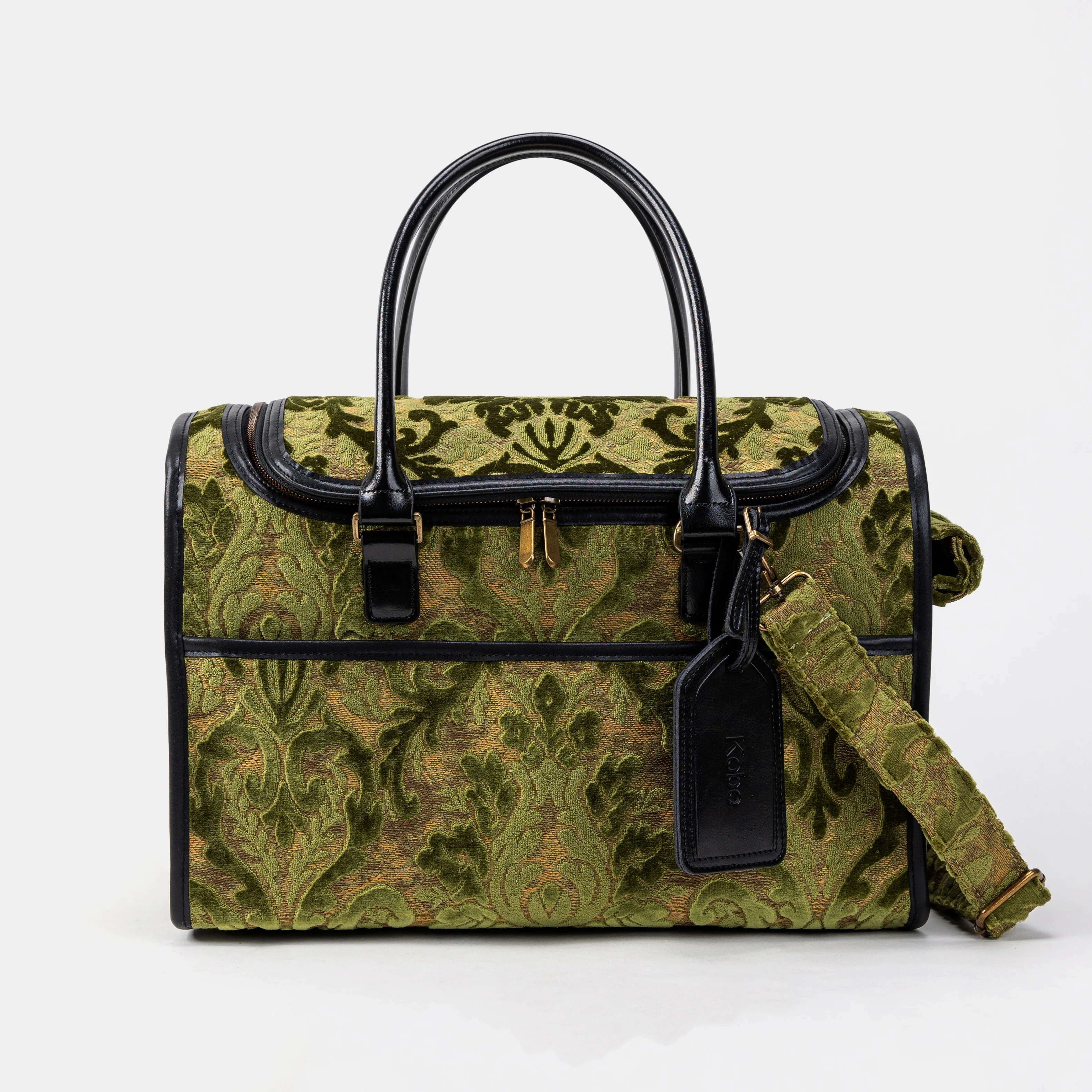 Travel Dog Carrier Bag Burnout Velvet Fern Green - Image 3