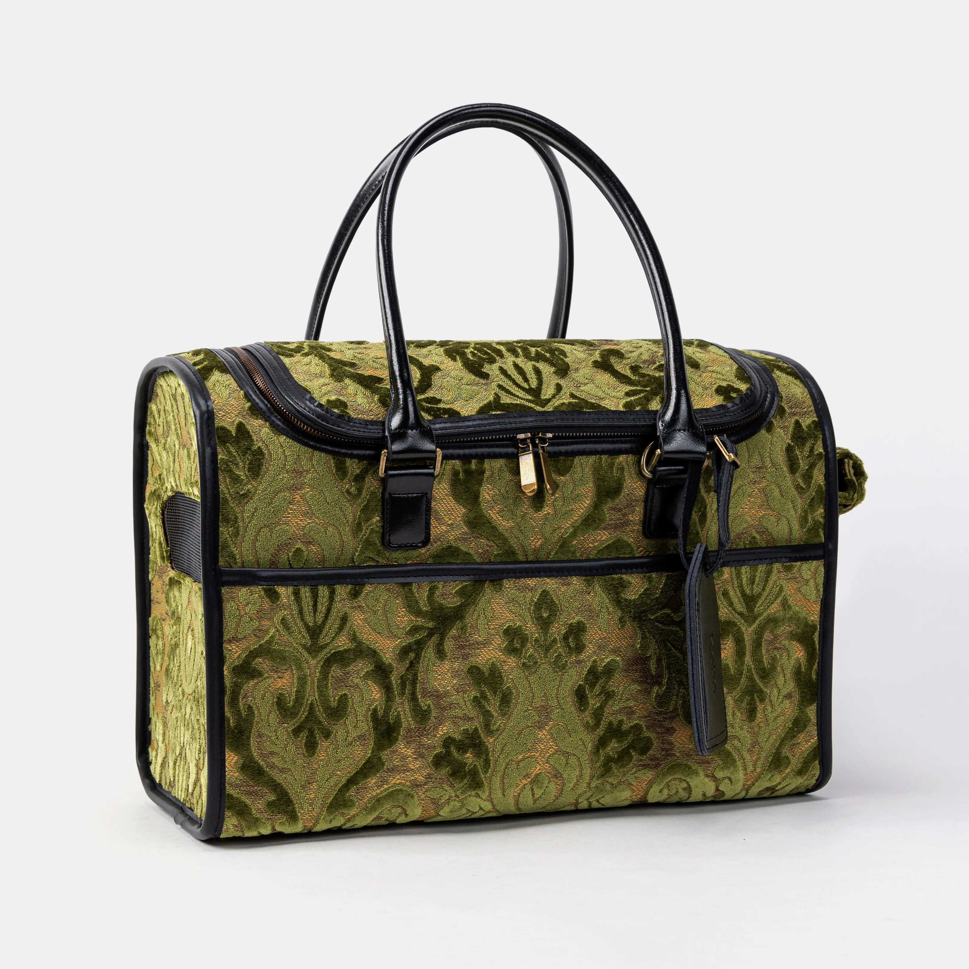 Travel Dog Carrier Bag Burnout Velvet Fern Green - Image 4