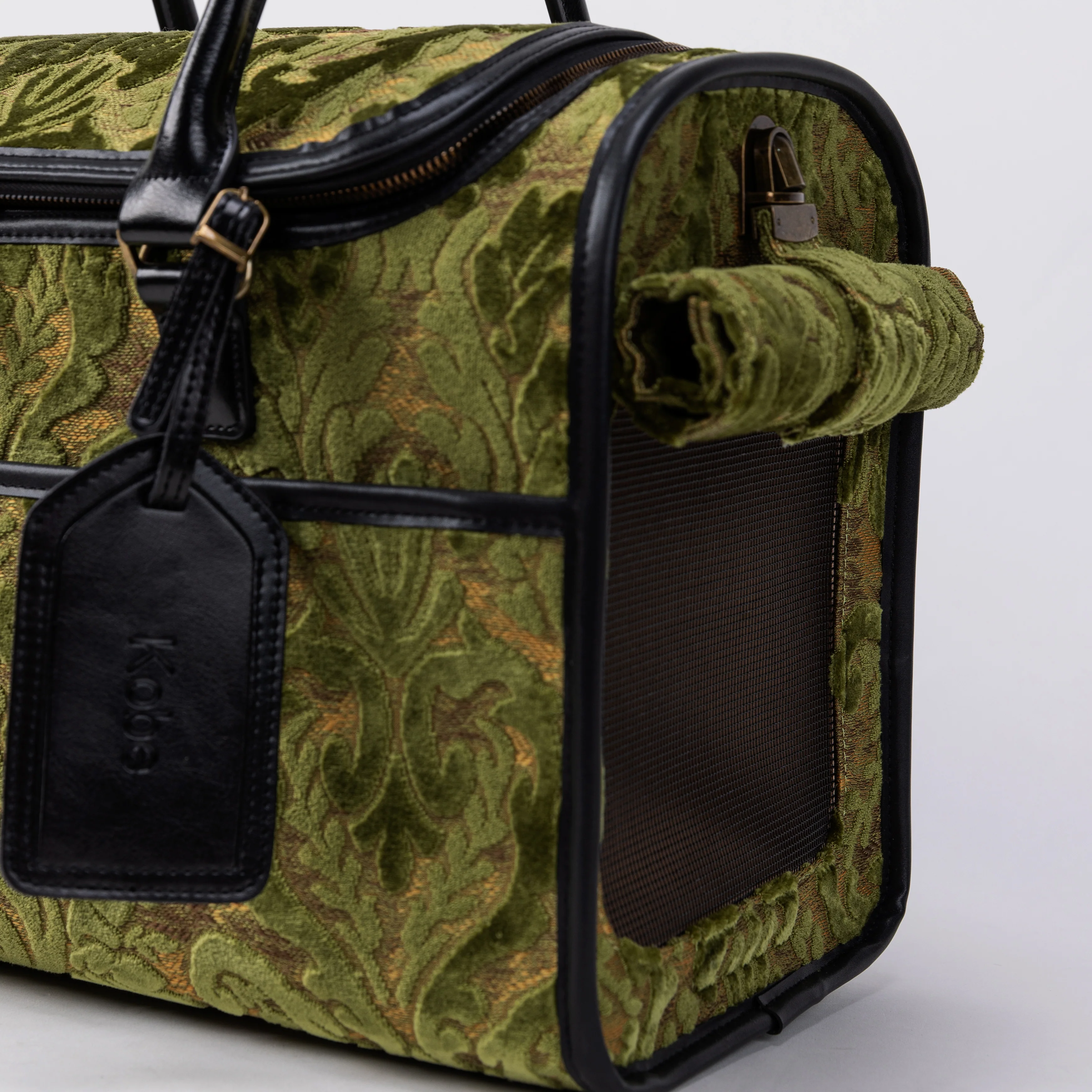 Travel Dog Carrier Bag Burnout Velvet Fern Green - Image 6