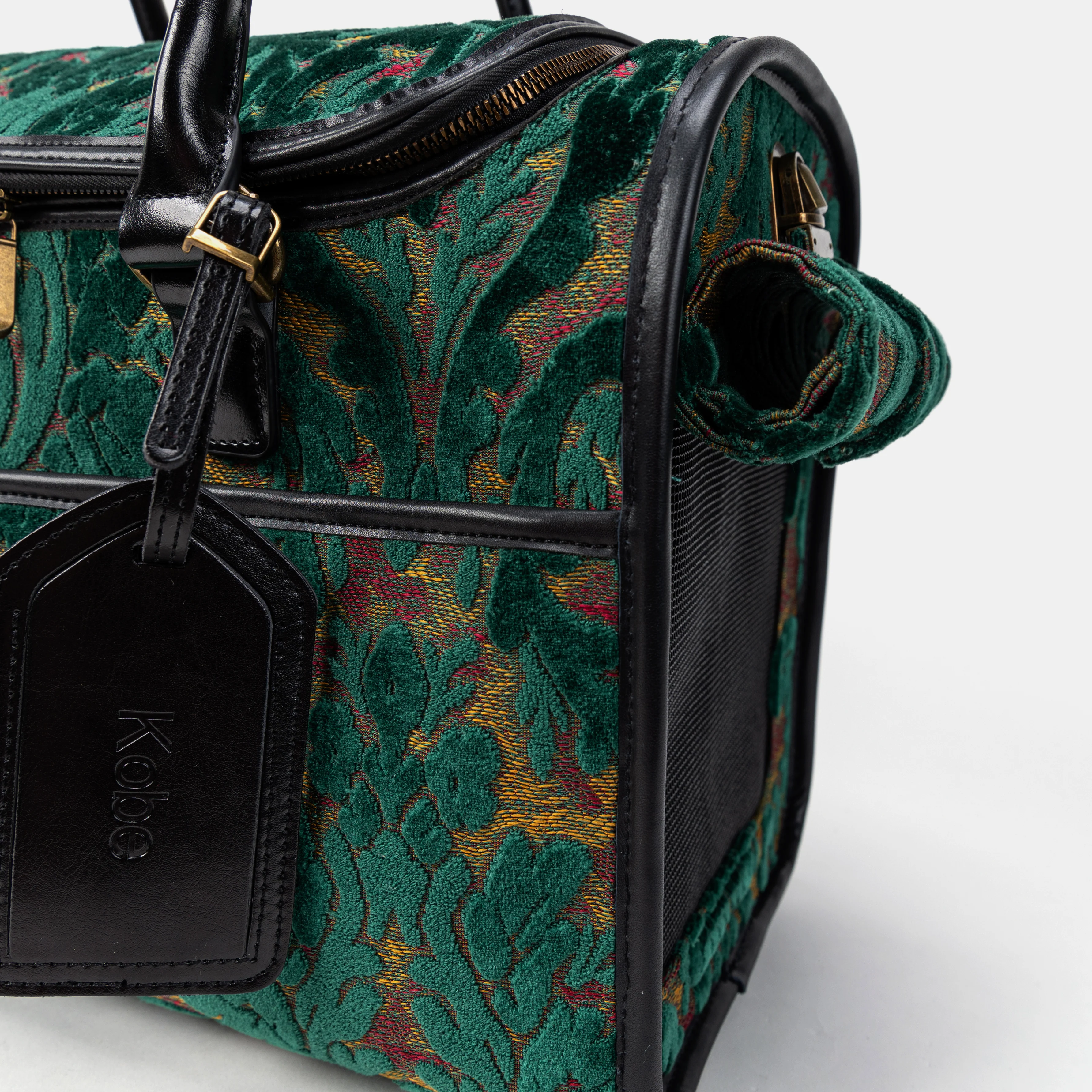 Travel Dog Carrier Bag Burnout Velvet Jade Green - Image 7