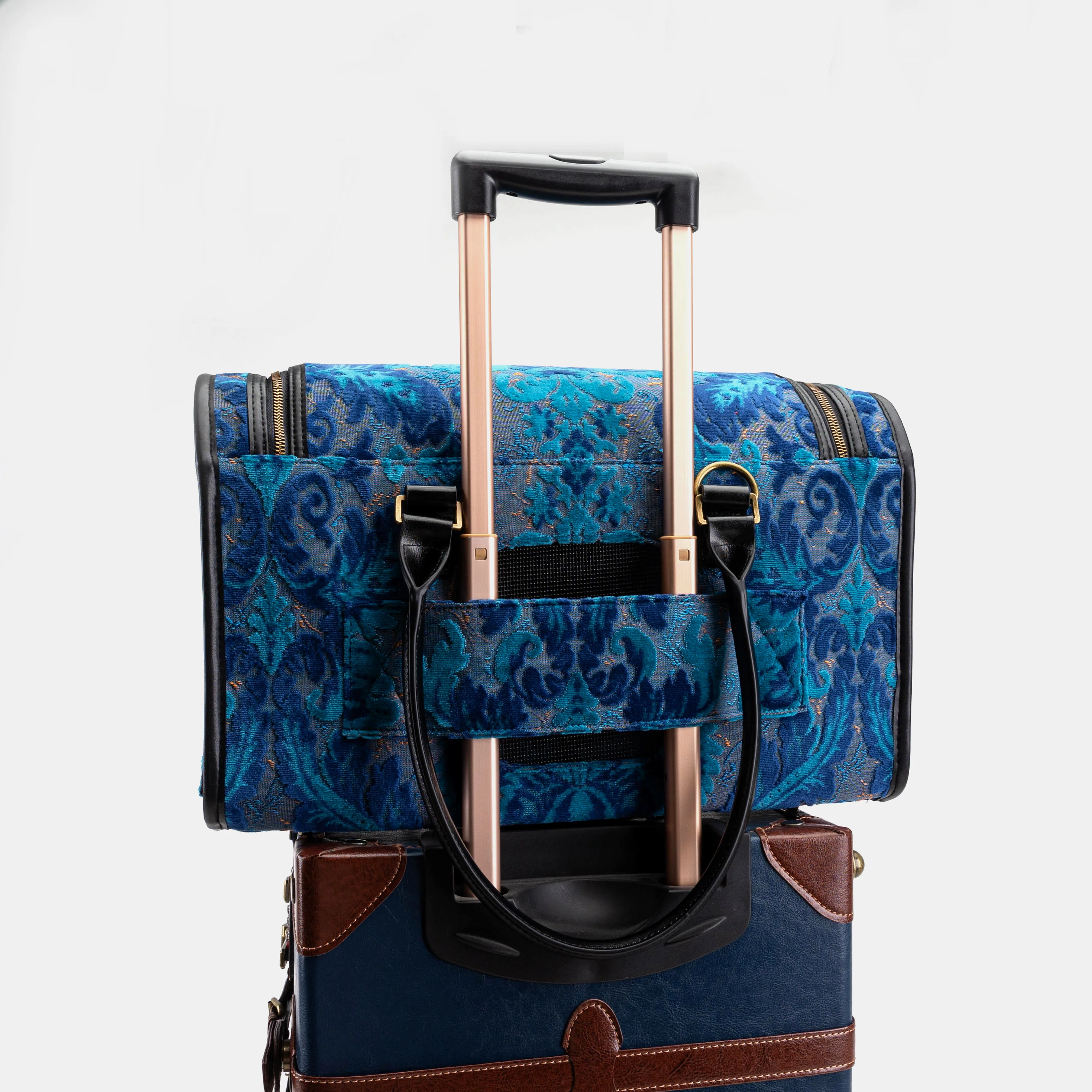 Travel Dog Carrier Bag  Burnout Velvet Revival Aqua - Image 12
