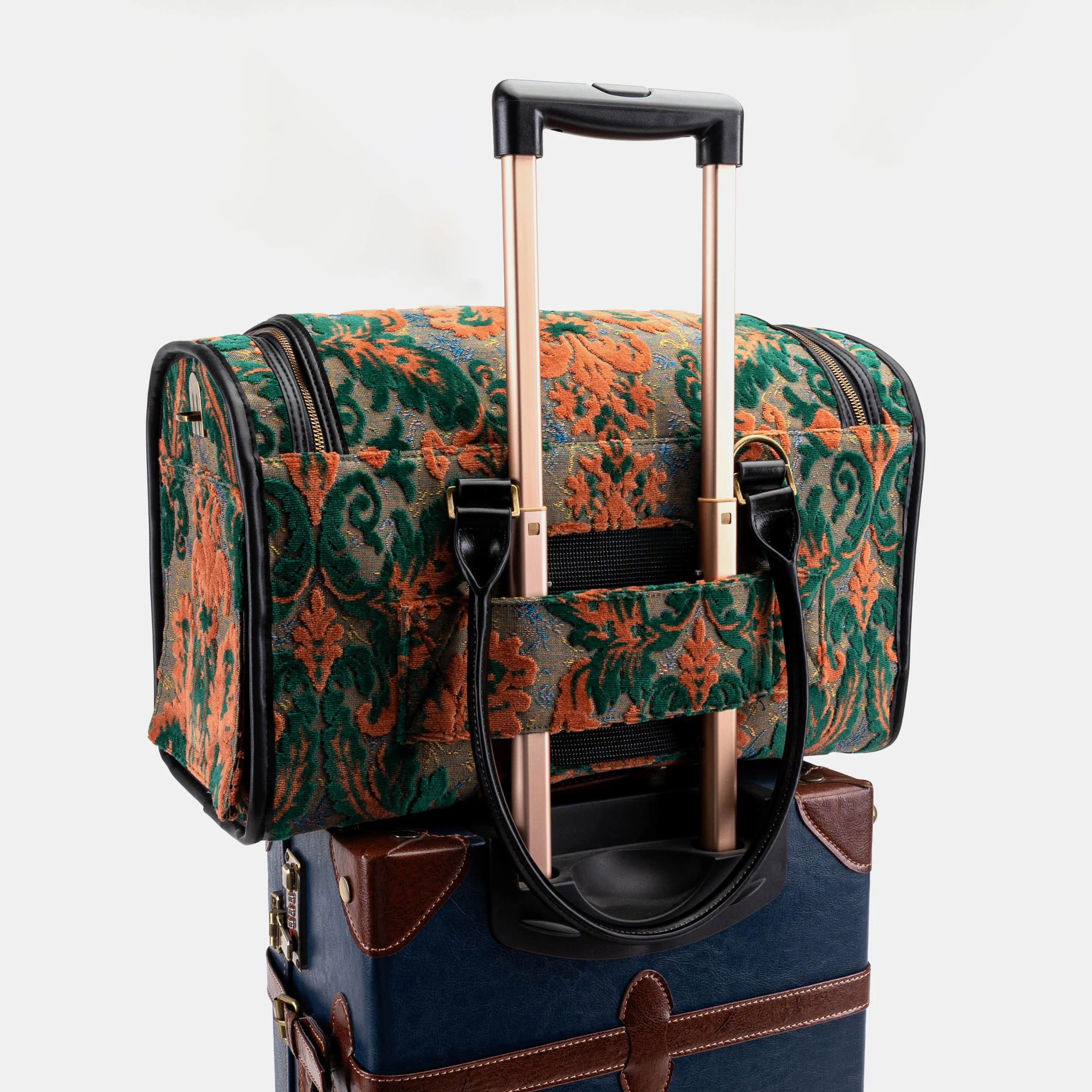 Travel Dog Carrier Bag  Burnout Velvet Revival Jade - Image 12