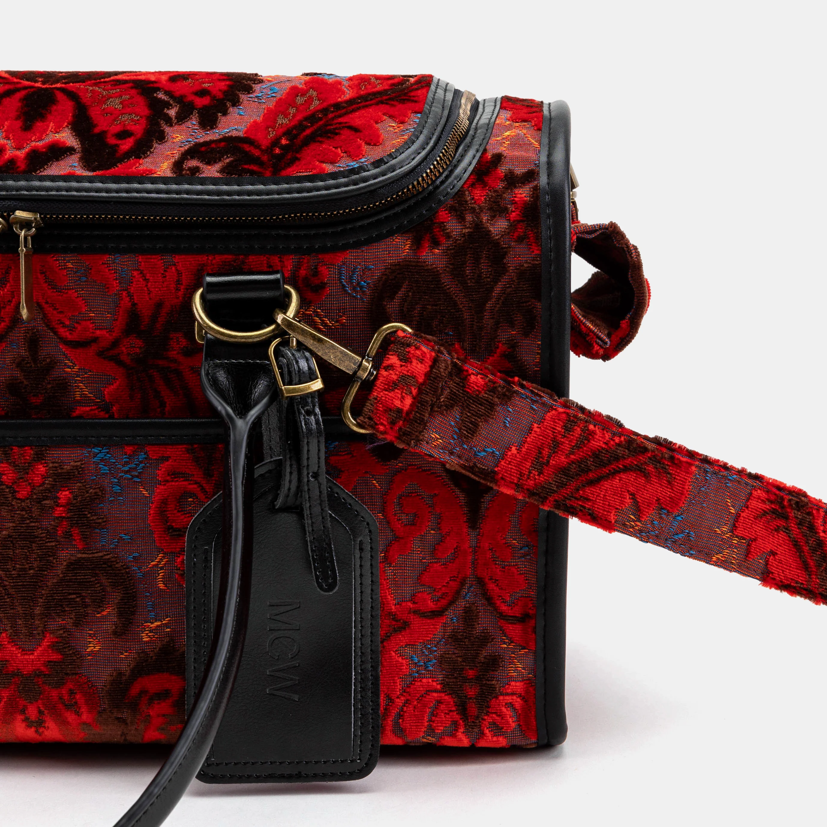 Travel Dog Carrier Bag Burnout Velvet Revival Scarlet - Image 11