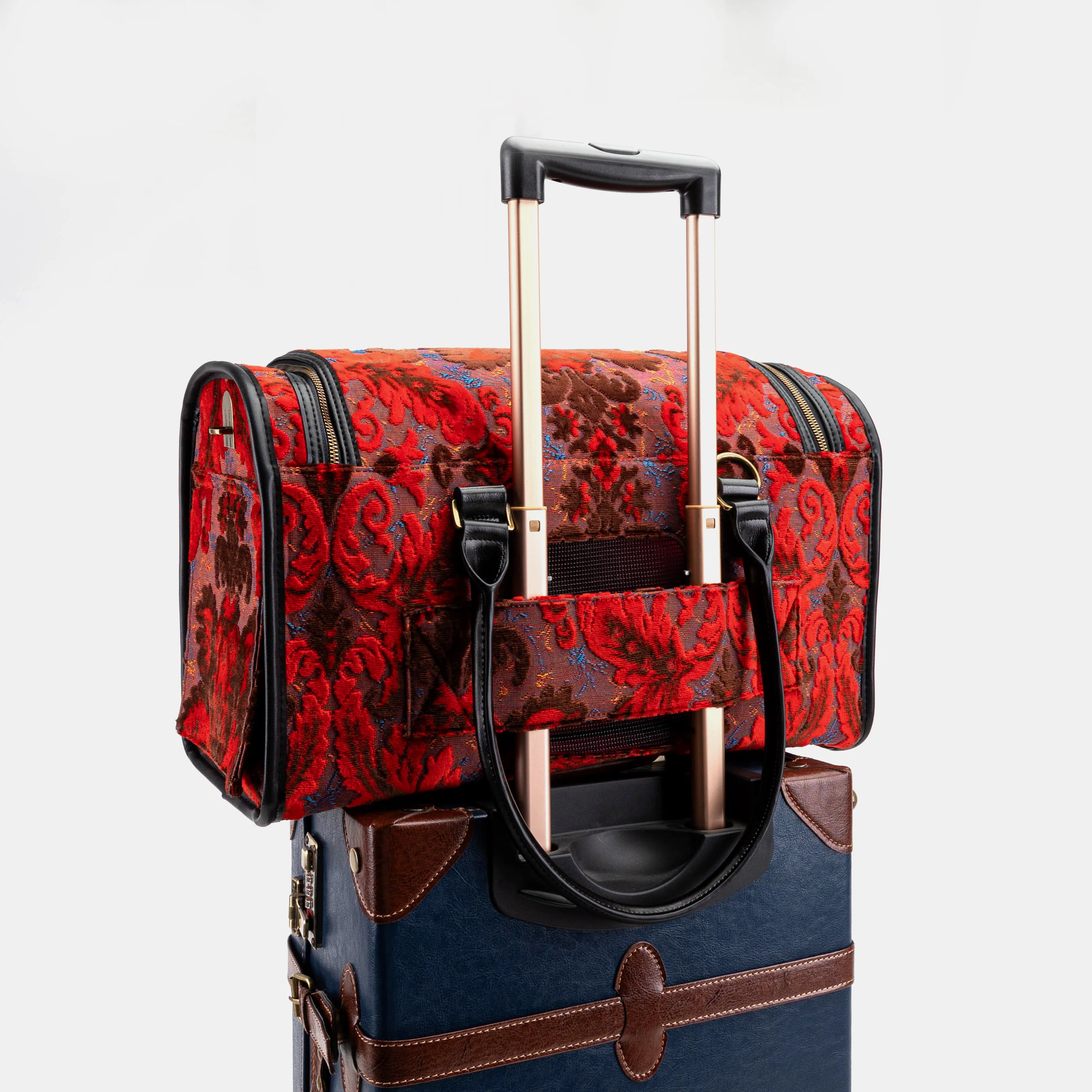 Travel Dog Carrier Bag Burnout Velvet Revival Scarlet - Image 12