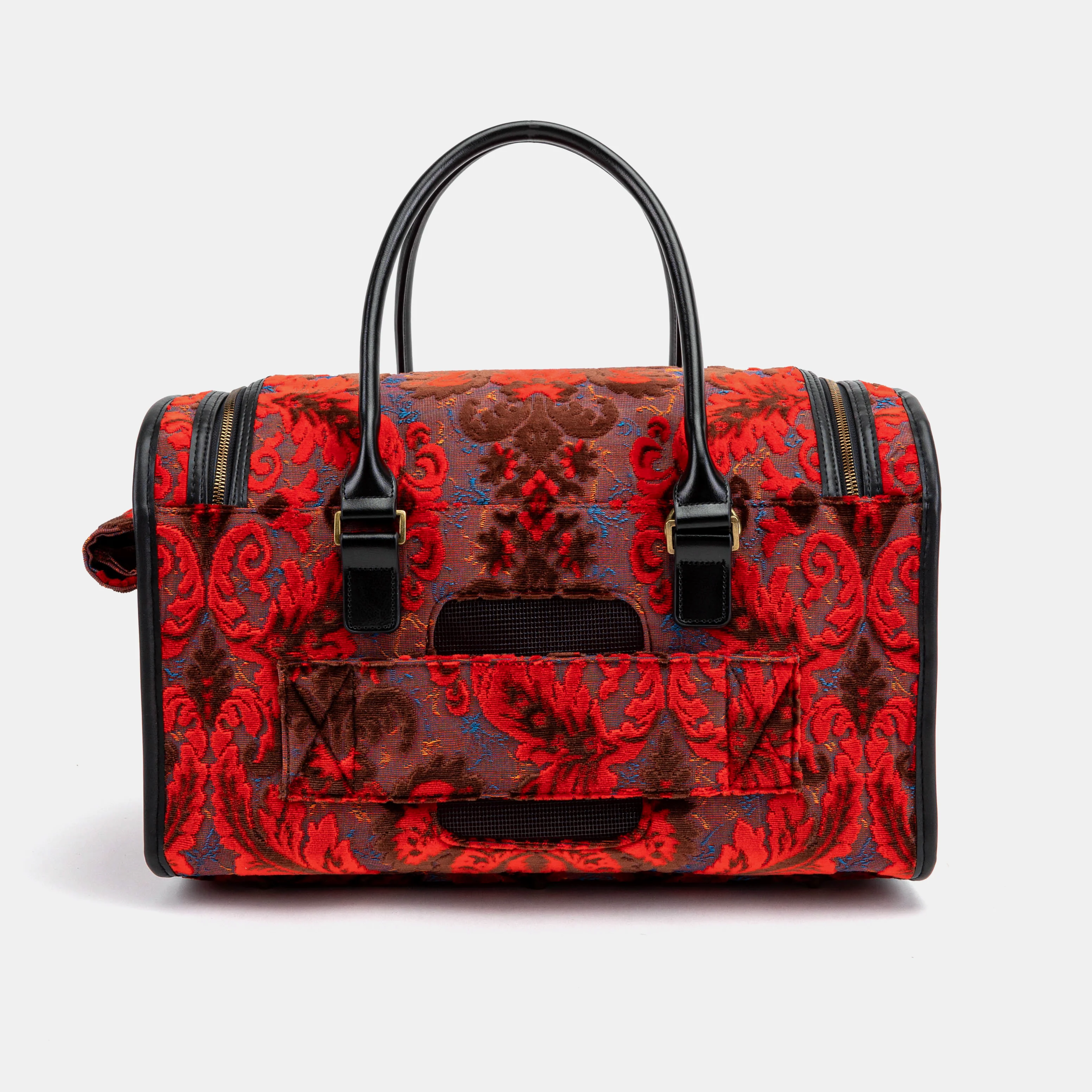 Travel Dog Carrier Bag Burnout Velvet Revival Scarlet - Image 6