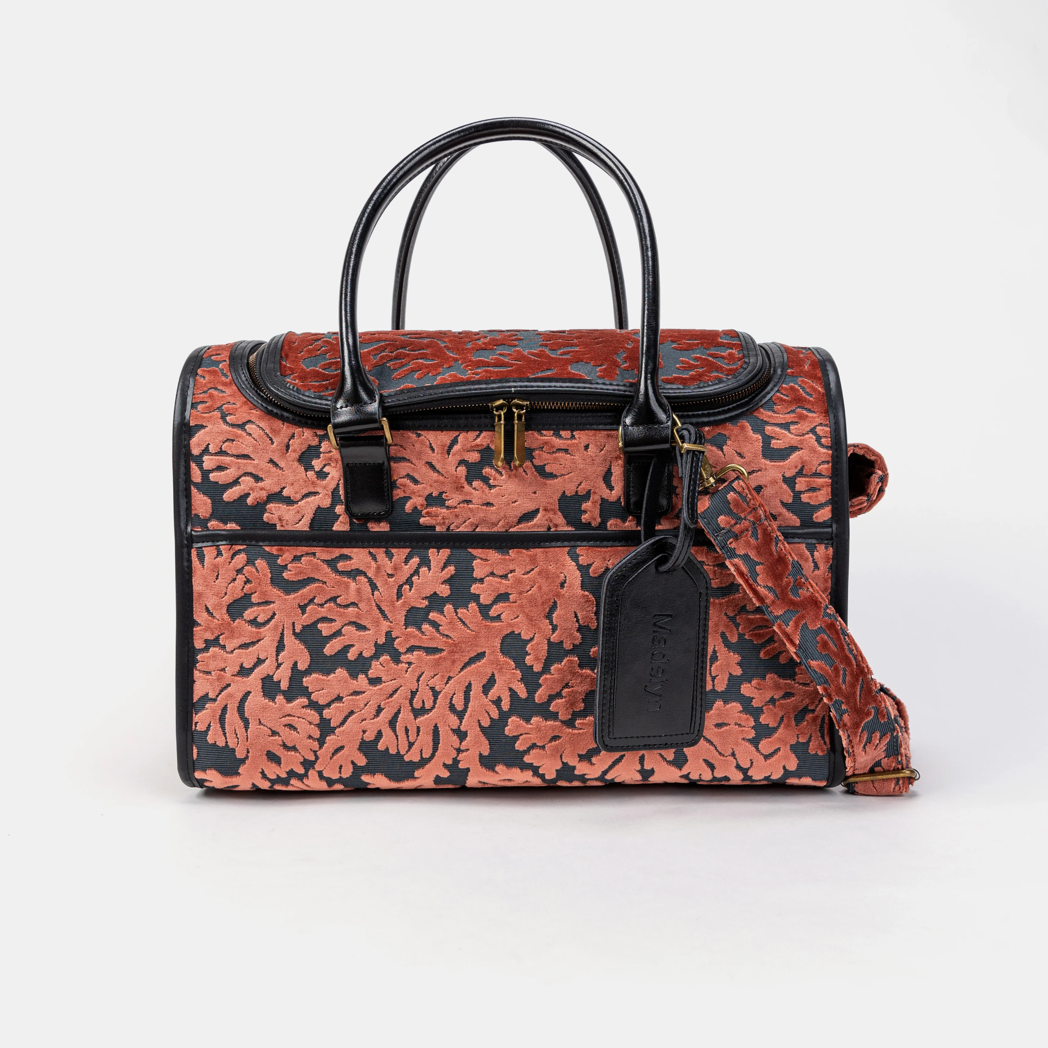 Travel Dog Carrier Bag  Burnout Velvet St Tropez Scuba Coral - Image 3