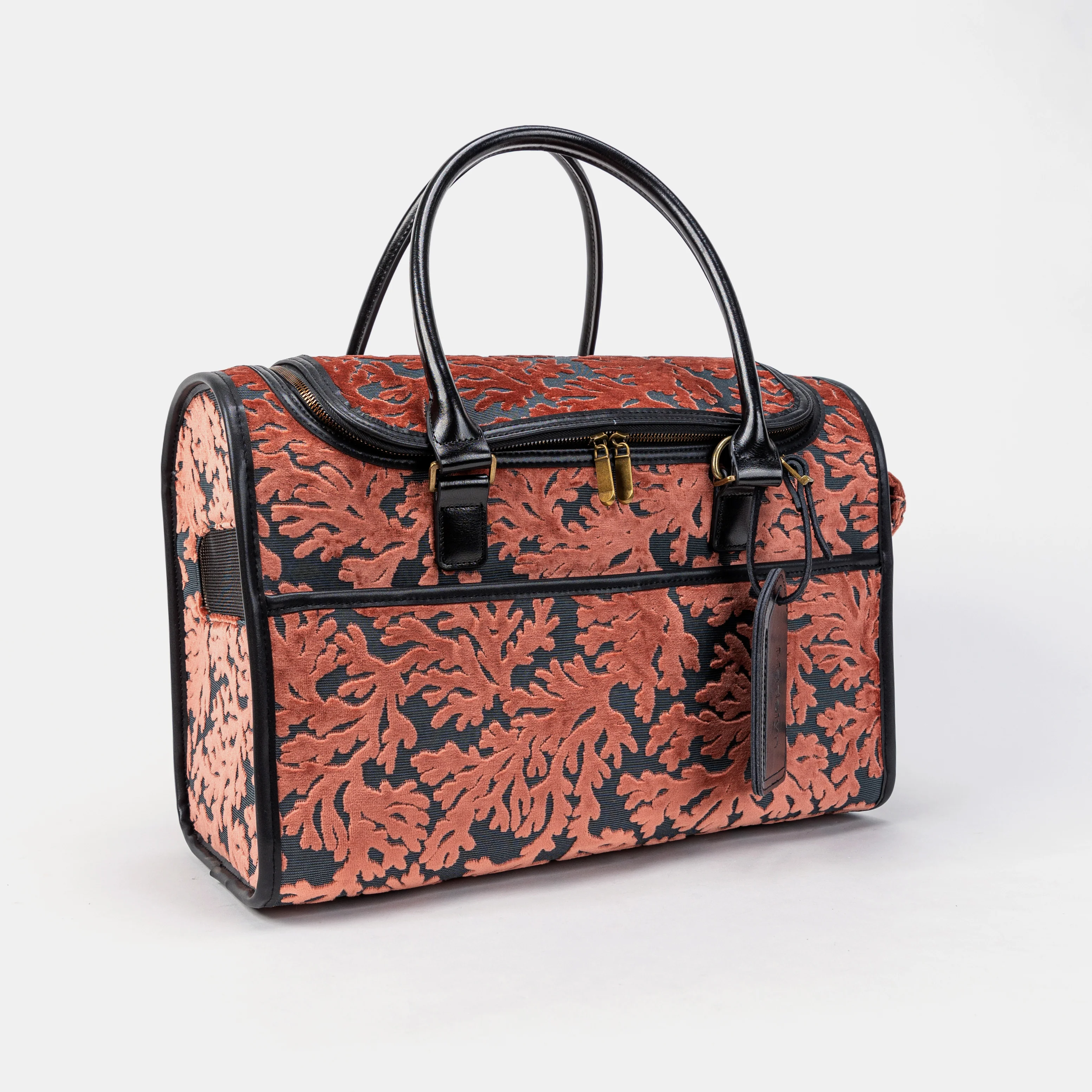 Travel Dog Carrier Bag  Burnout Velvet St Tropez Scuba Coral - Image 4