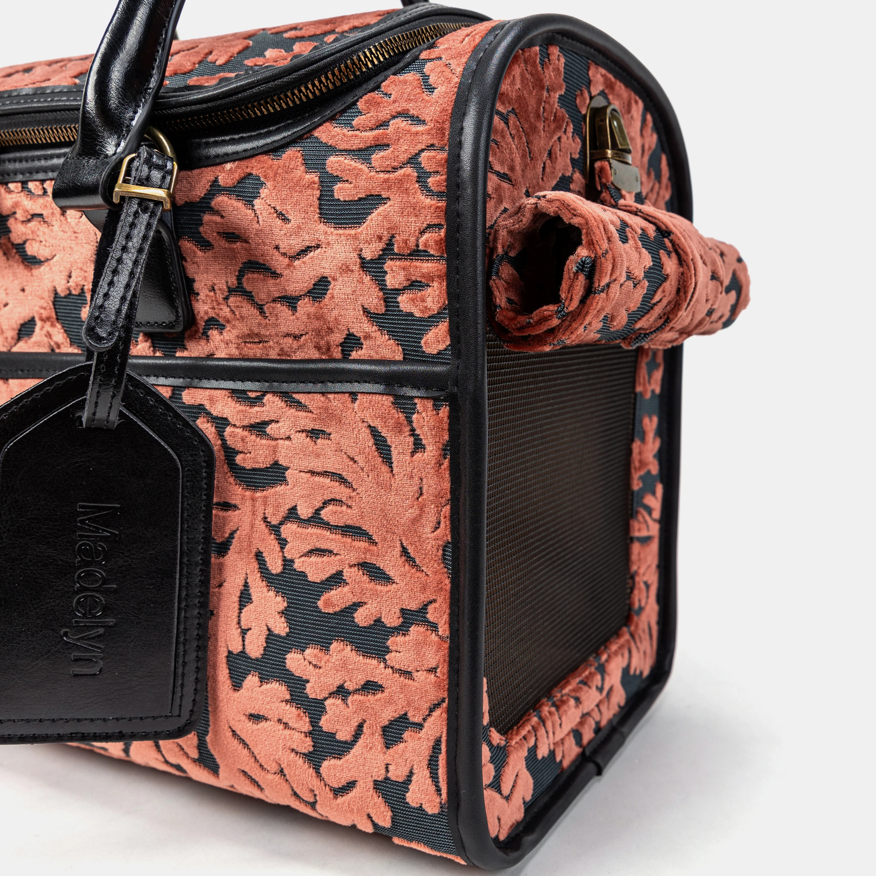 Travel Dog Carrier Bag  Burnout Velvet St Tropez Scuba Coral - Image 6