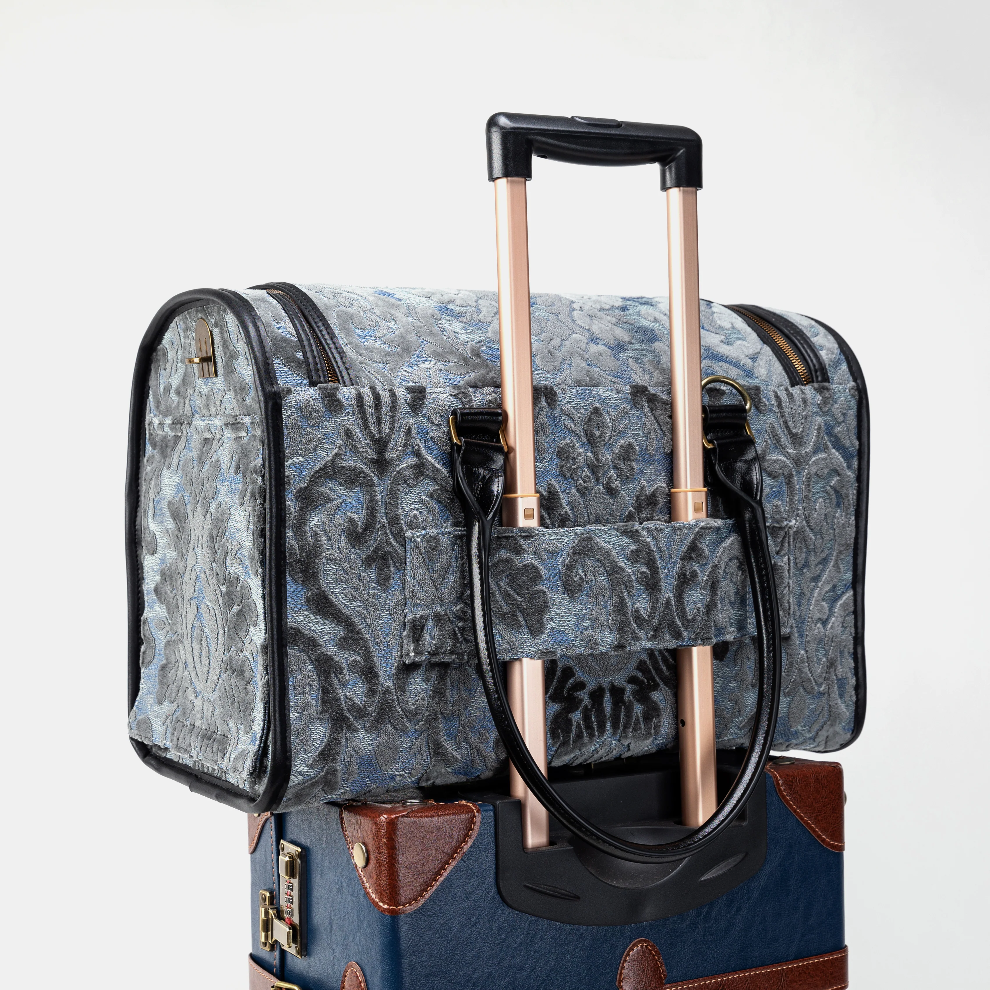 Travel Dog Carrier Bag  Burnout Velvet Steel Blue - Image 10