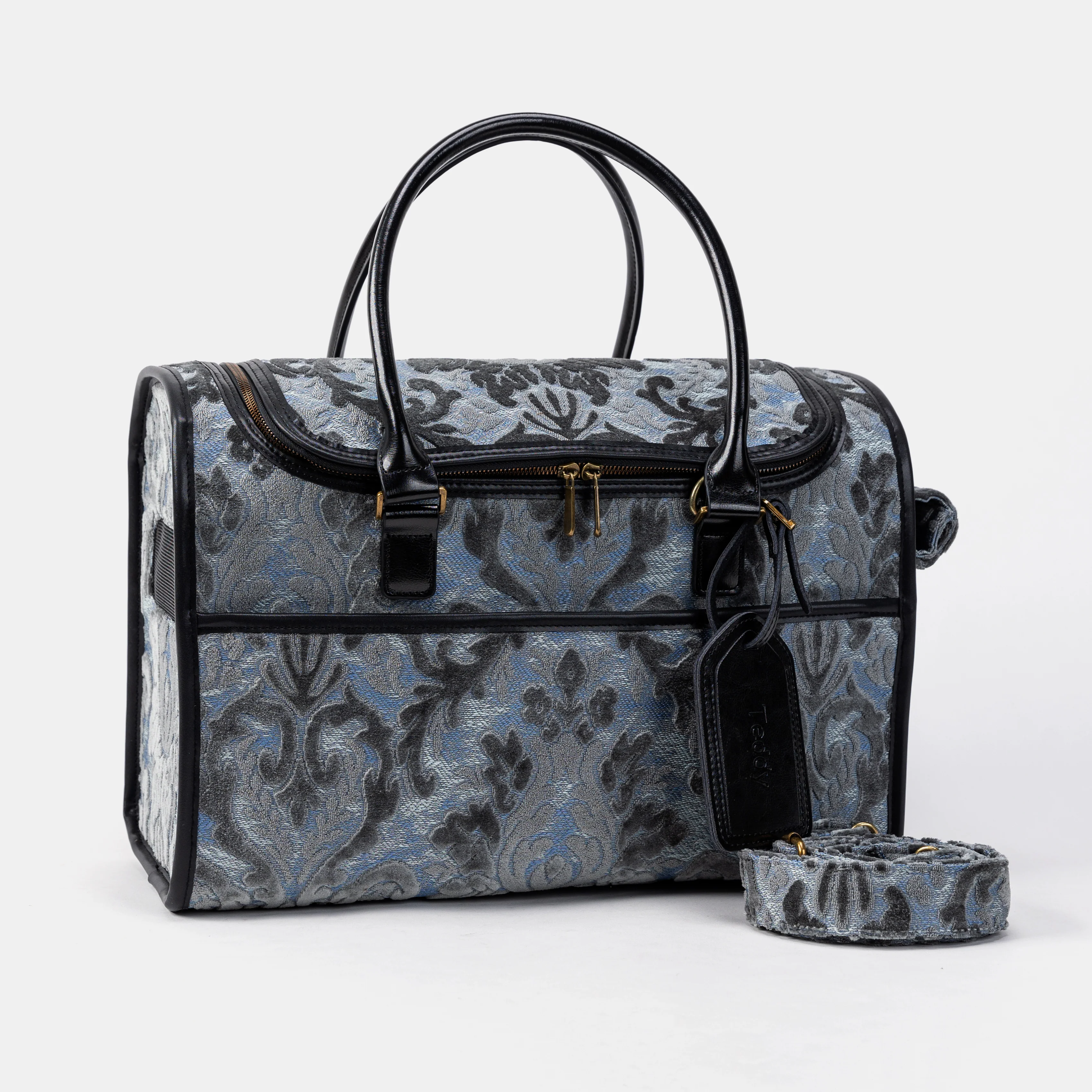 Travel Dog Carrier Bag  Burnout Velvet Steel Blue - Image 2