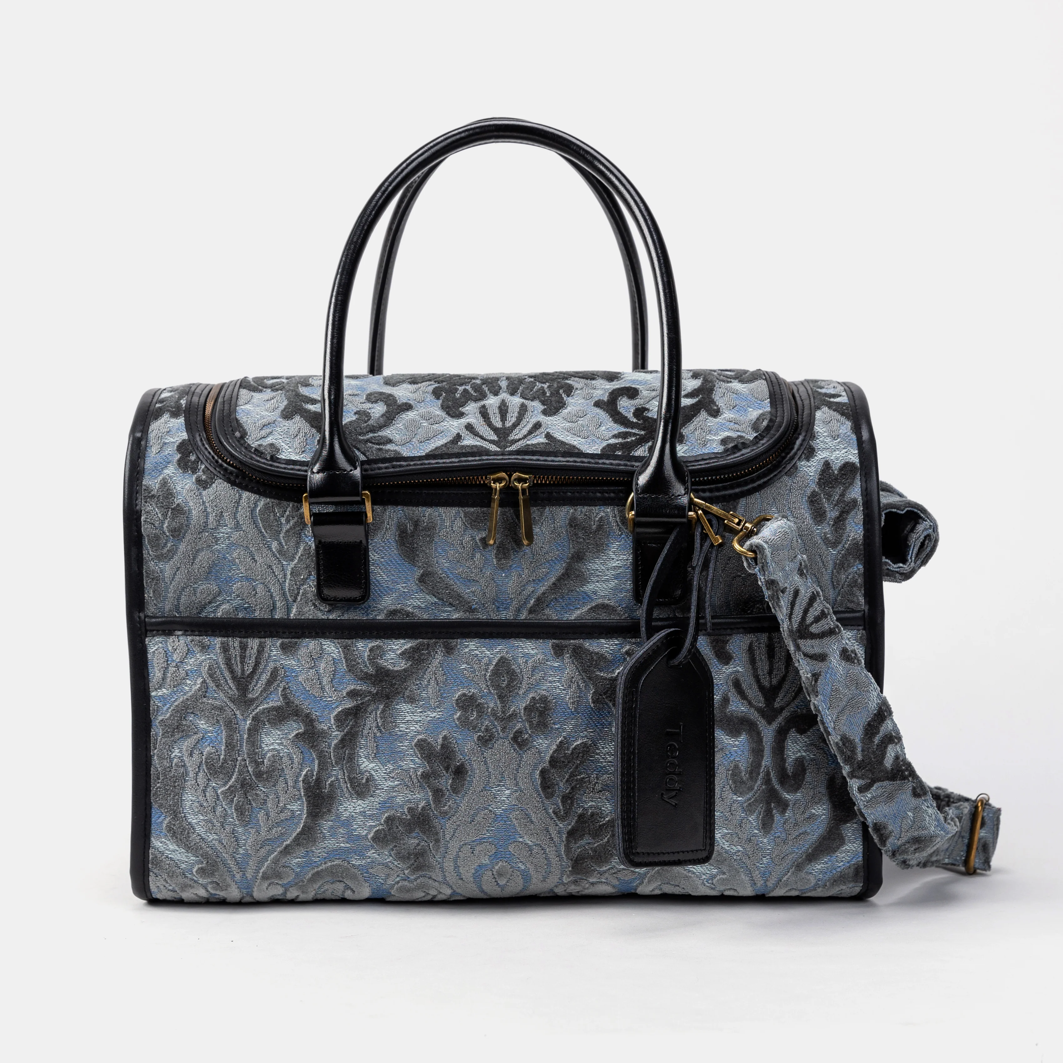 Travel Dog Carrier Bag  Burnout Velvet Steel Blue - Image 3
