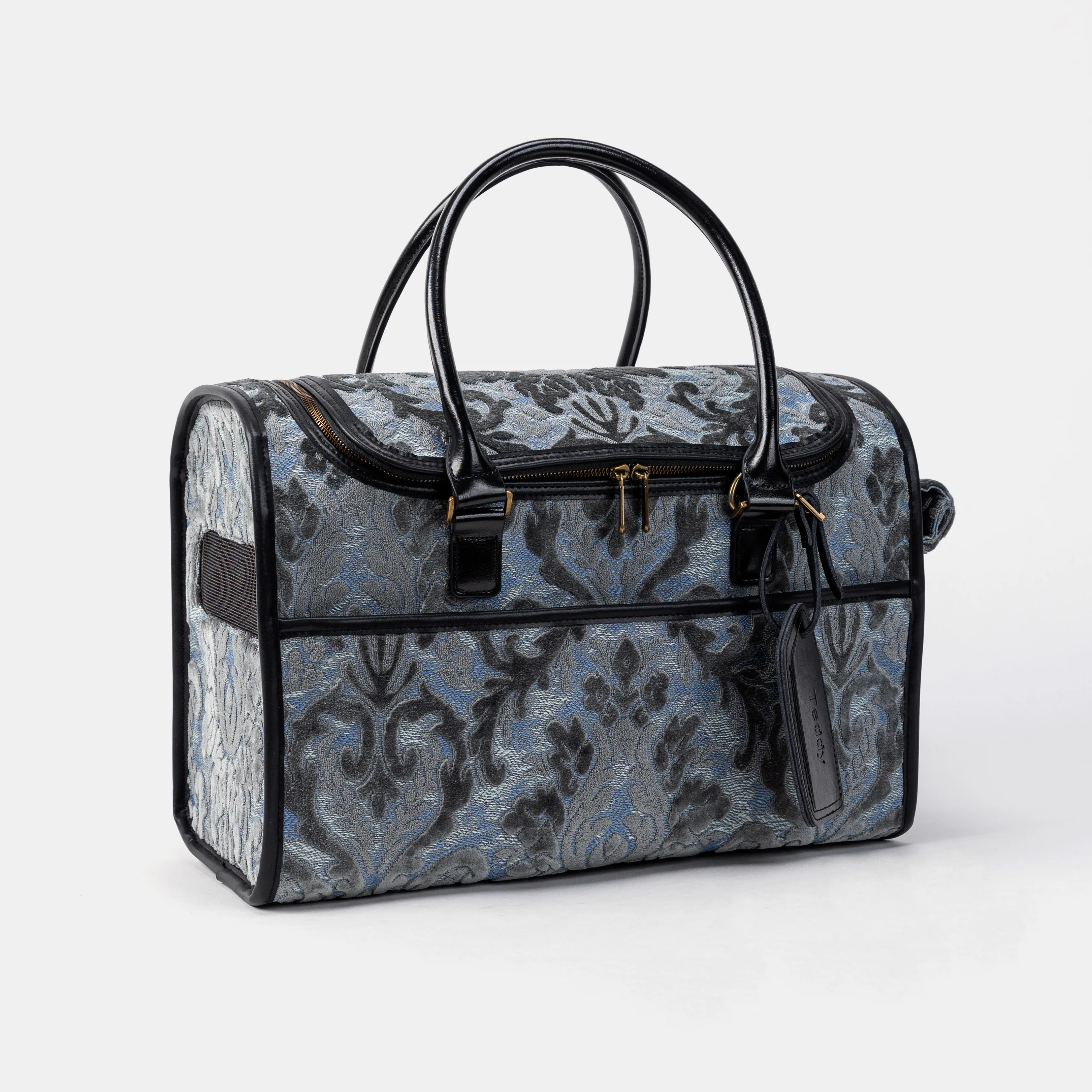 Travel Dog Carrier Bag  Burnout Velvet Steel Blue - Image 4