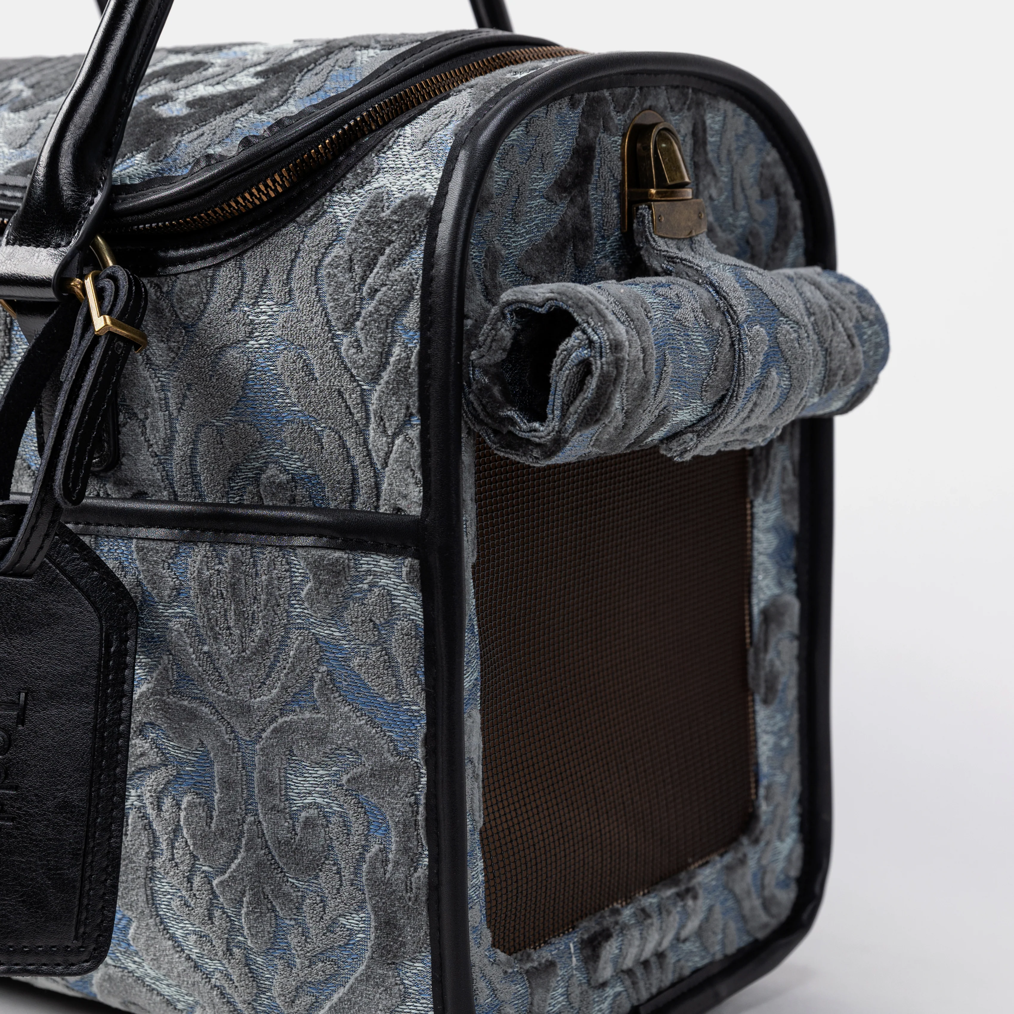 Travel Dog Carrier Bag  Burnout Velvet Steel Blue - Image 6