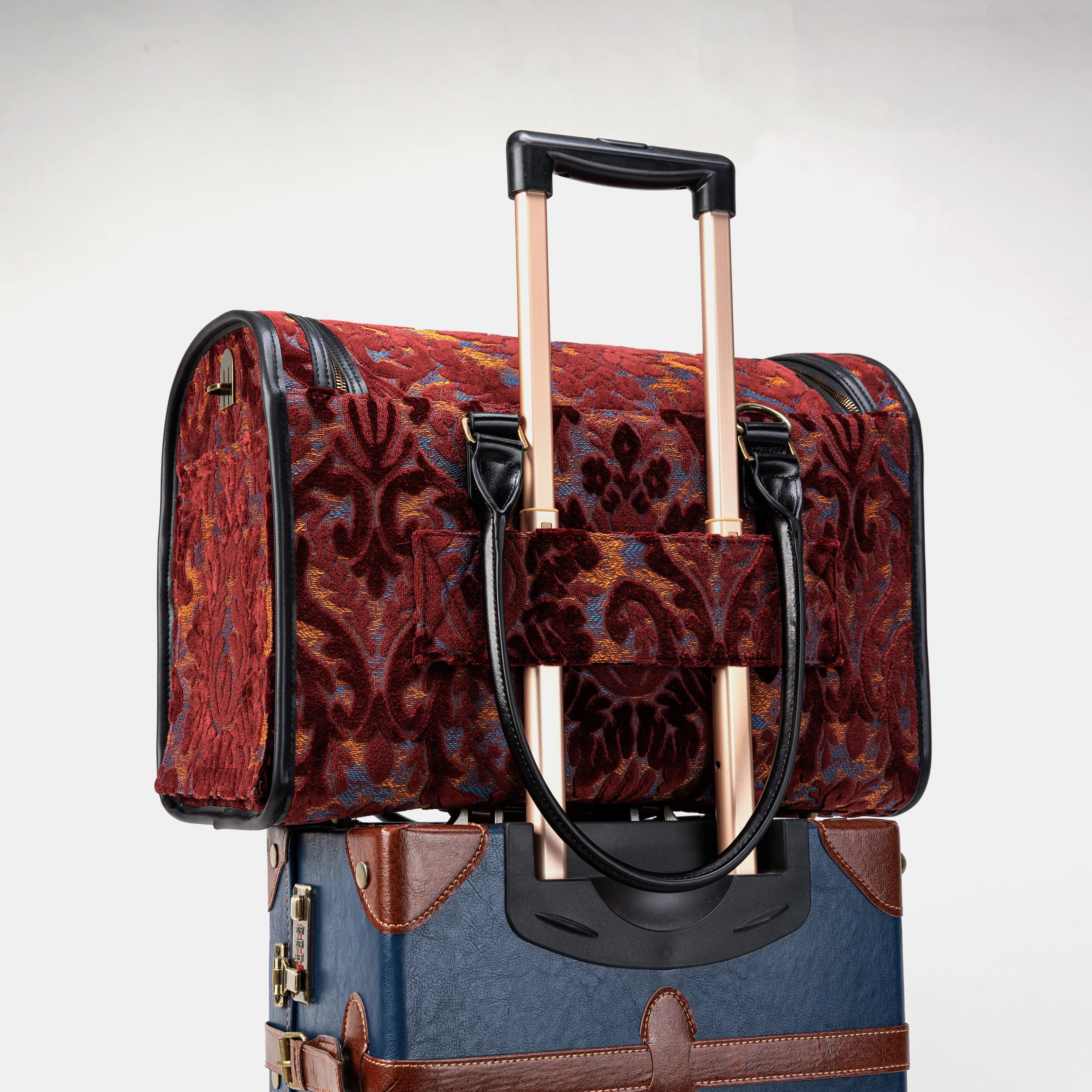 Travel Dog Carrier Bag  Burnout Velvet Wine - Image 10